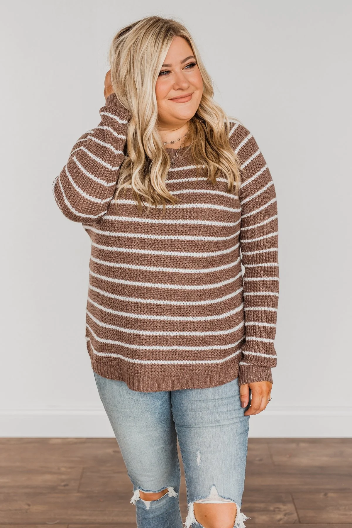 Soak In The Moment Striped Sweater- Mocha - Image 7