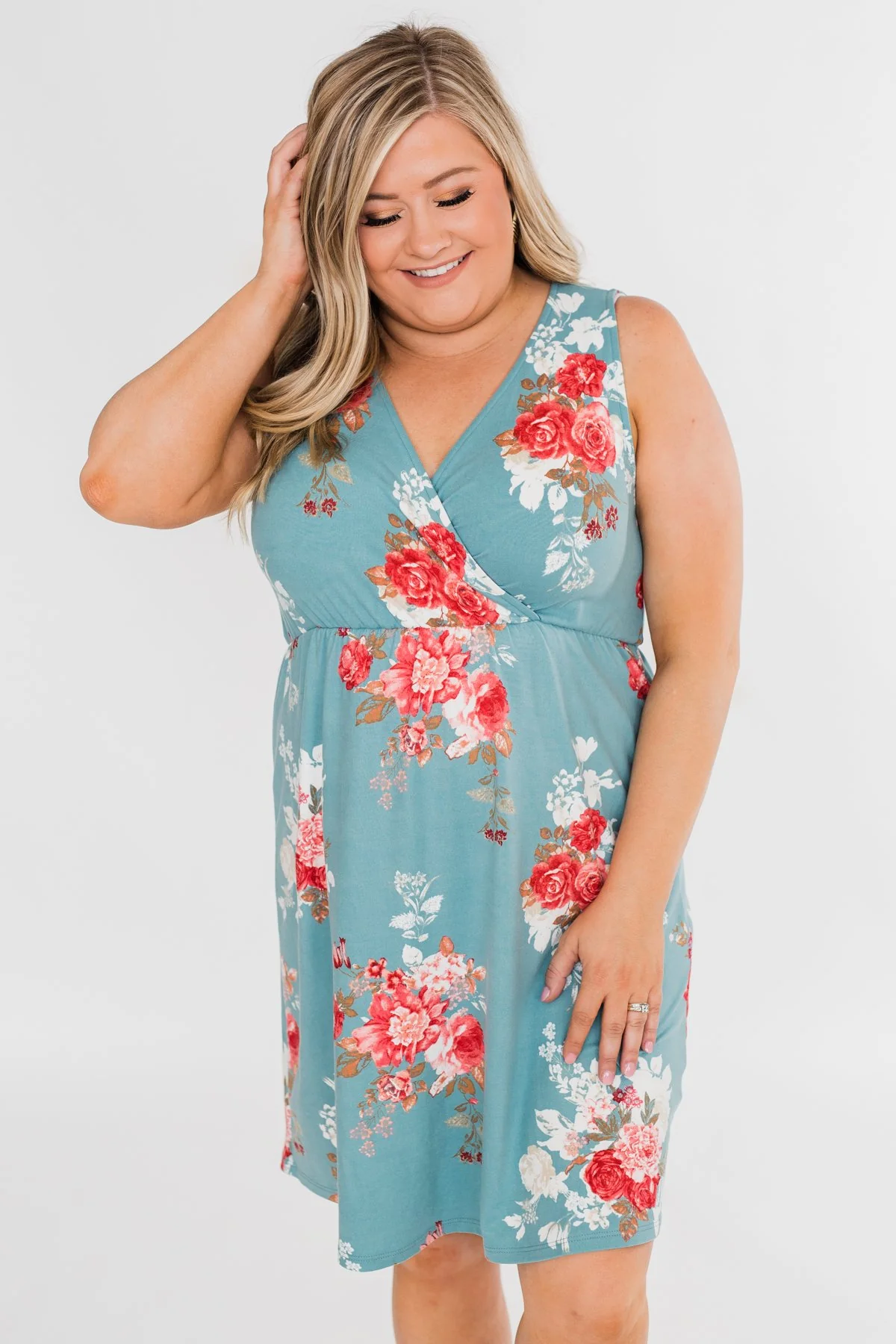 Soak Up The Sun Floral Dress- Antique Teal - Image 2