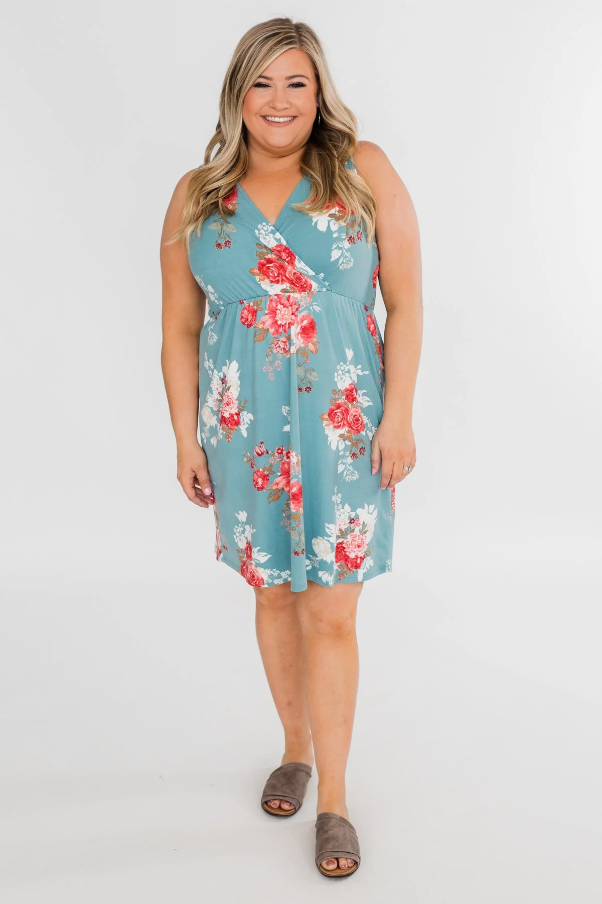 Soak Up The Sun Floral Dress- Antique Teal - Image 4