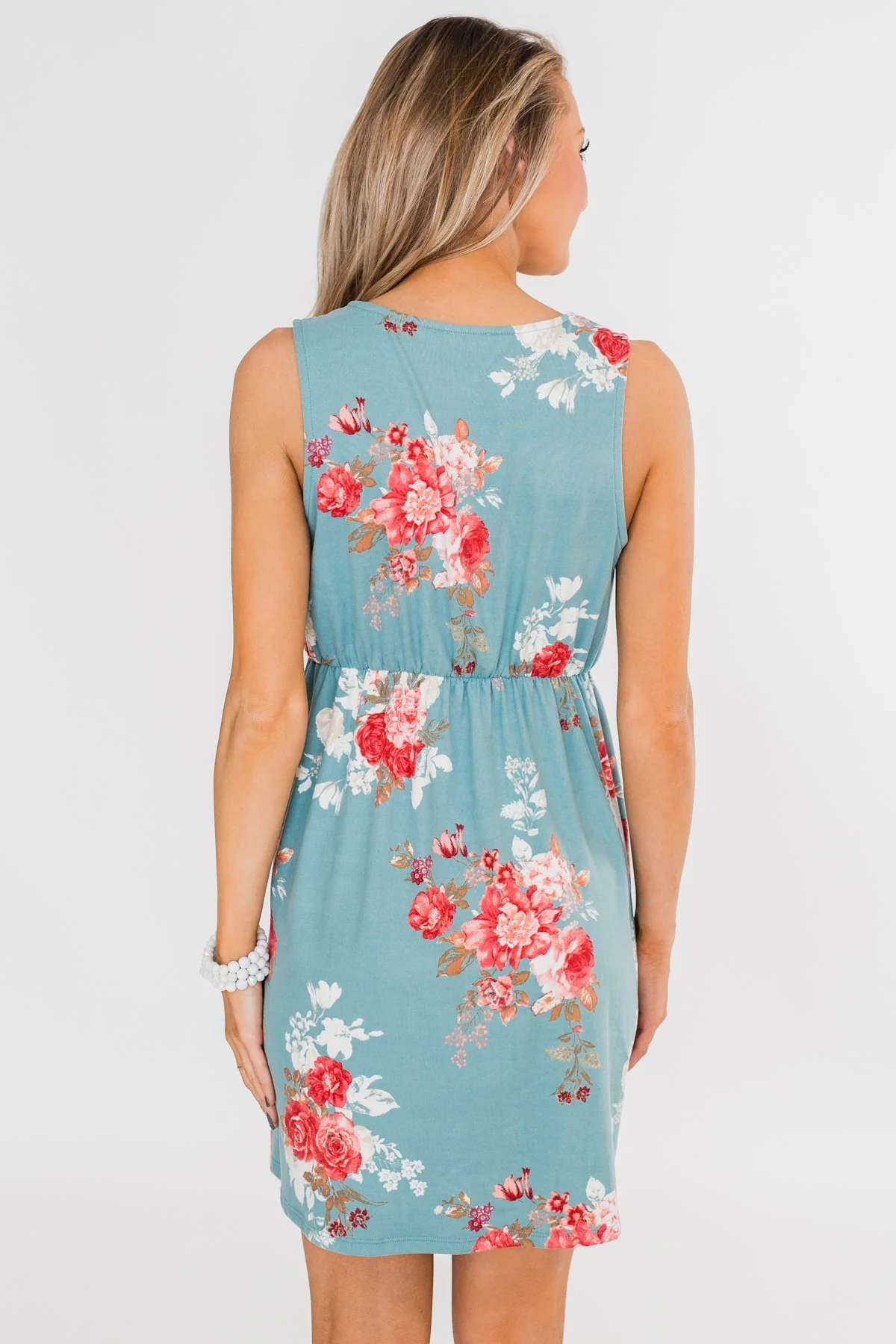 Soak Up The Sun Floral Dress- Antique Teal - Image 9