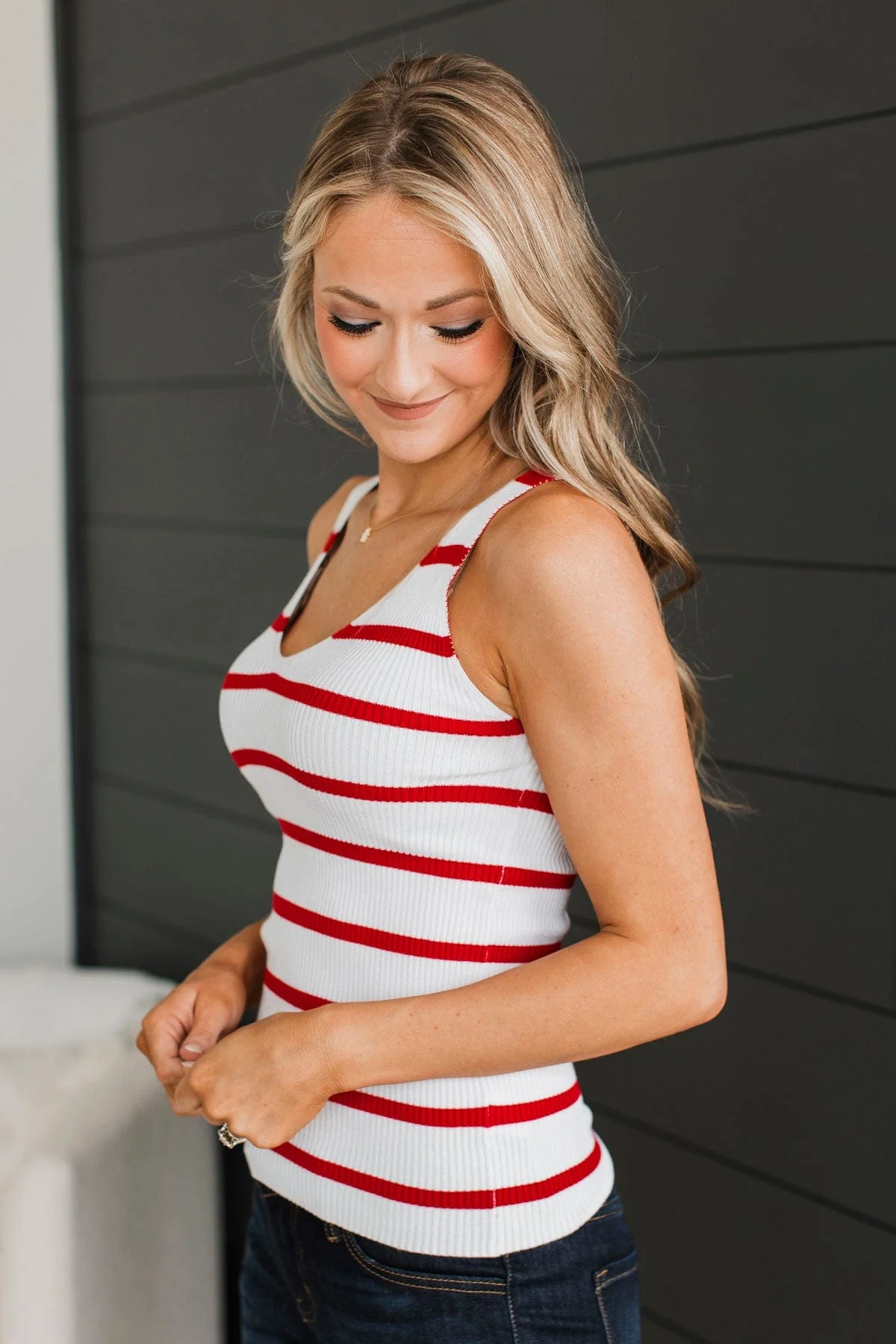 Soaking Up Sunshine Striped Tank Top- Ivory & Red - Image 4