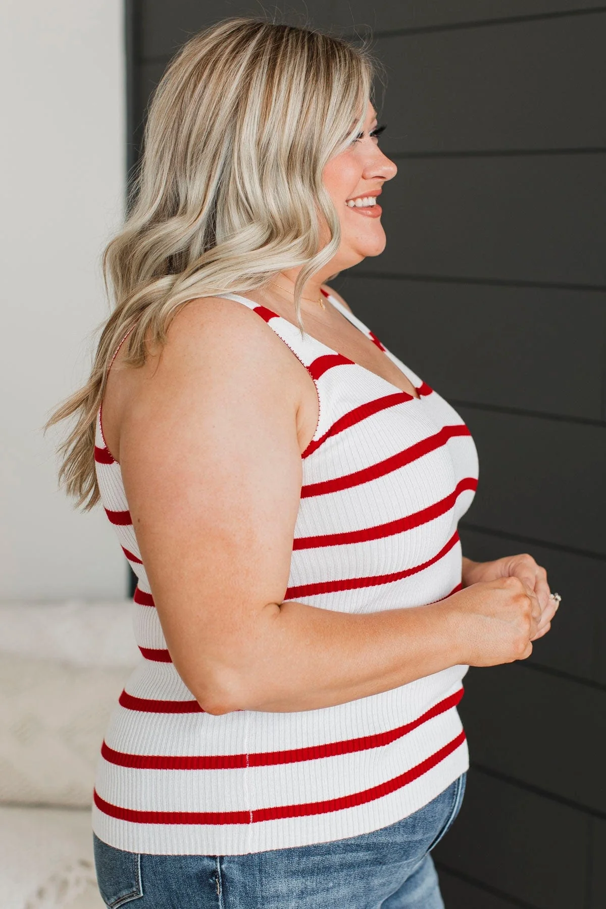 Soaking Up Sunshine Striped Tank Top- Ivory & Red - Image 5
