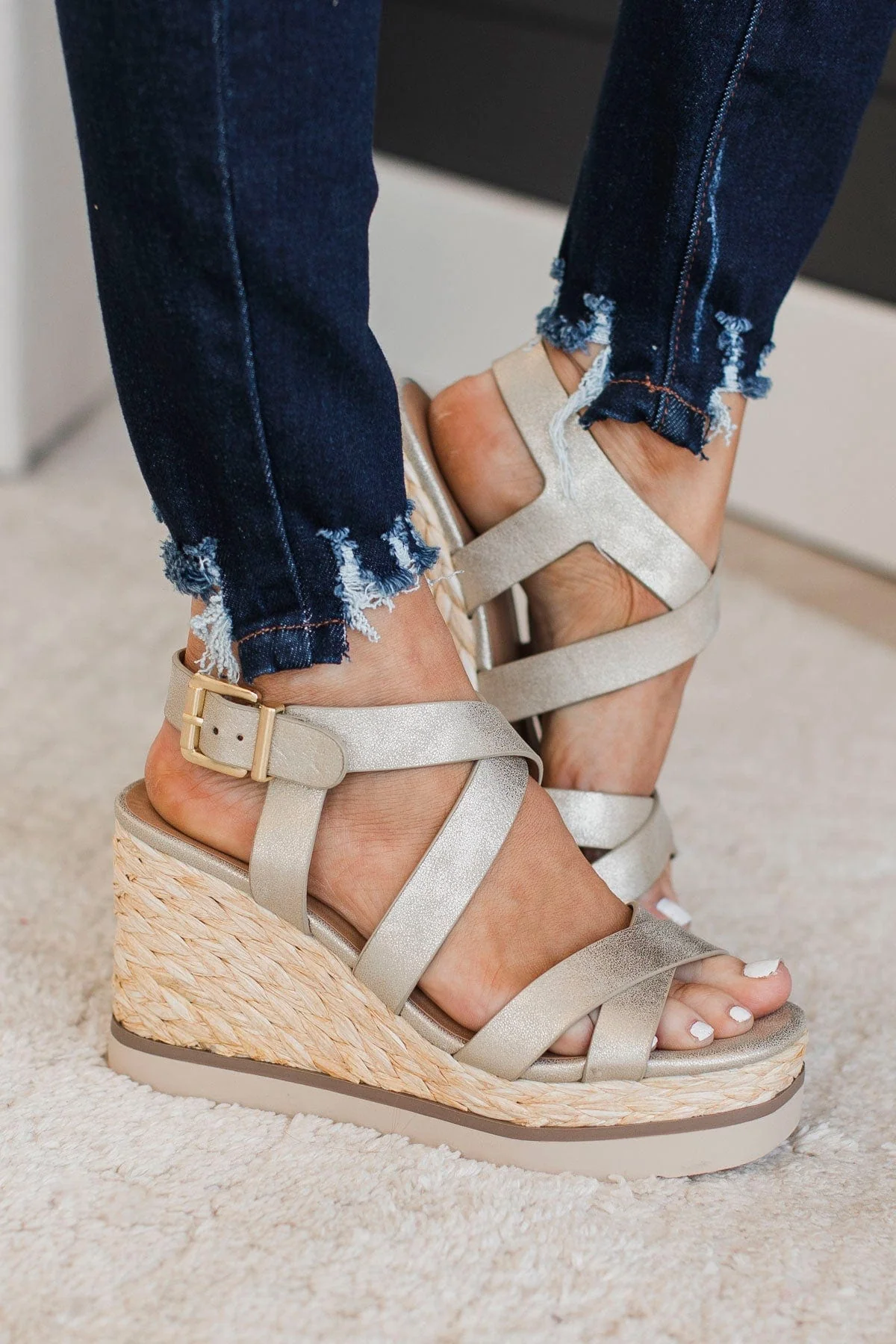 Soda Calina Platform Wedges- Gold - Image 2