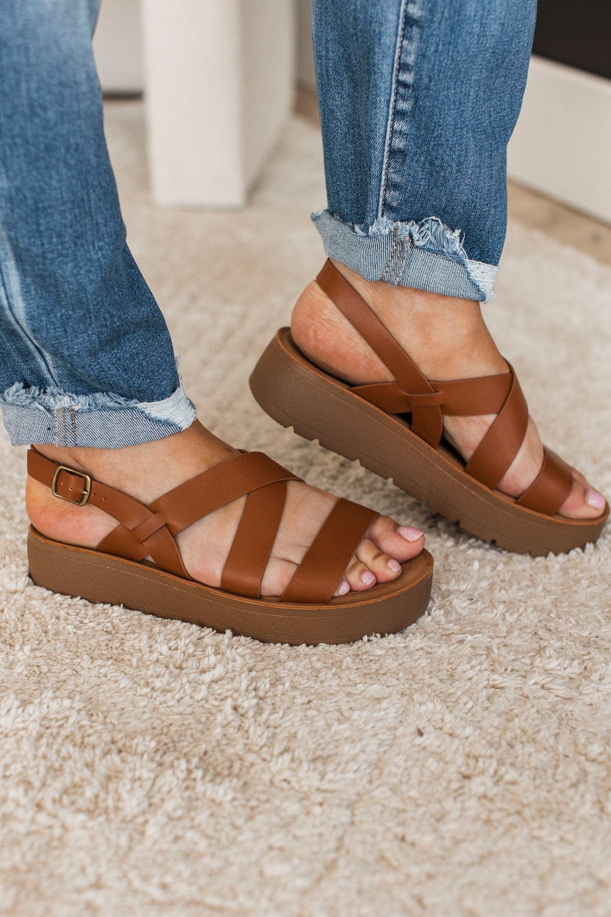 Soda Cloudy Platform Sandals- Cognac - Image 2