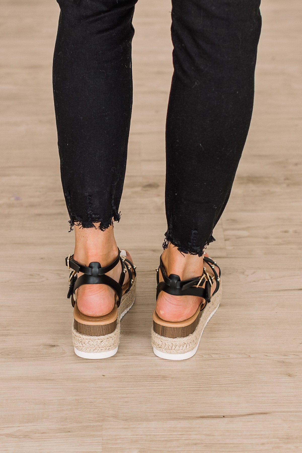 Soda Somehow Platform Wedge Sandals- Black - Image 5