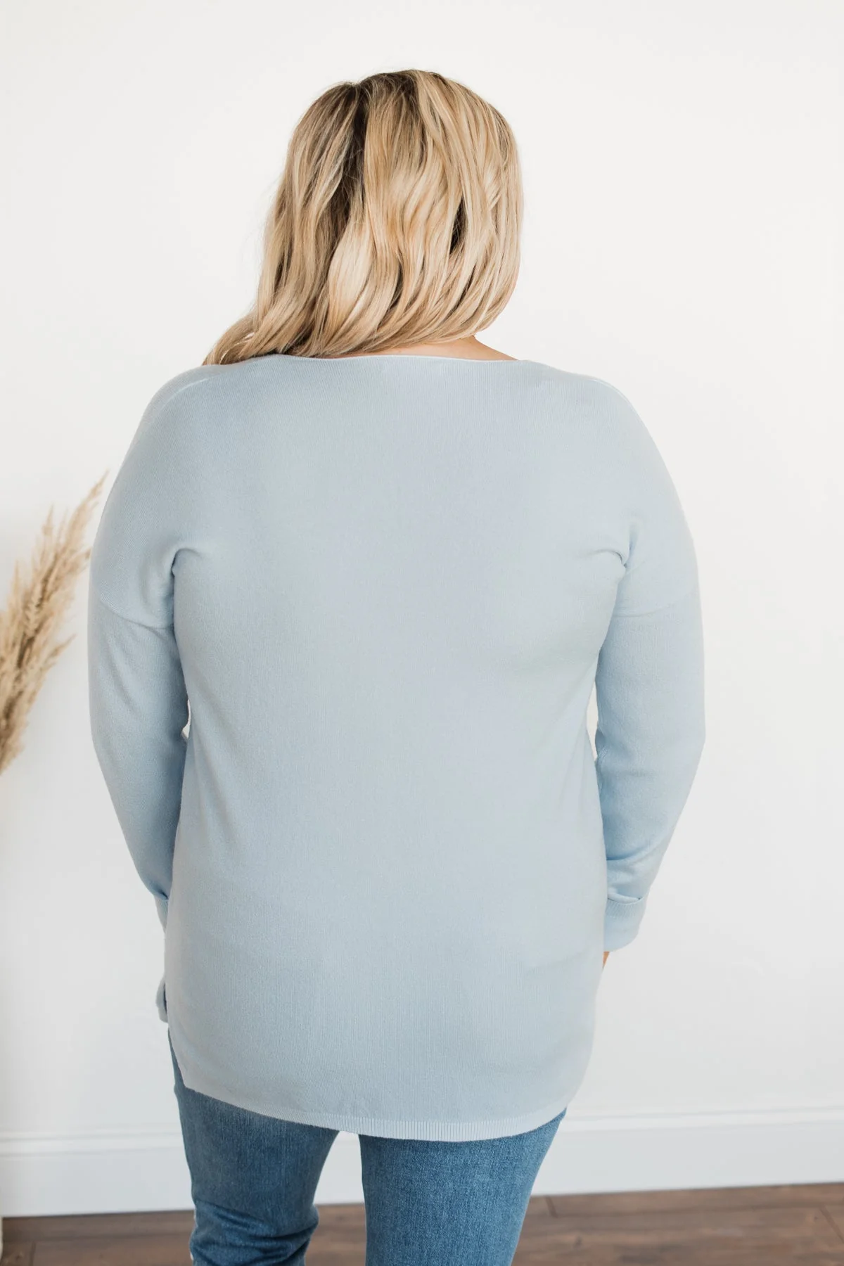 Soft As A Cloud V-Neck Sweater- Baby Blue - Image 10