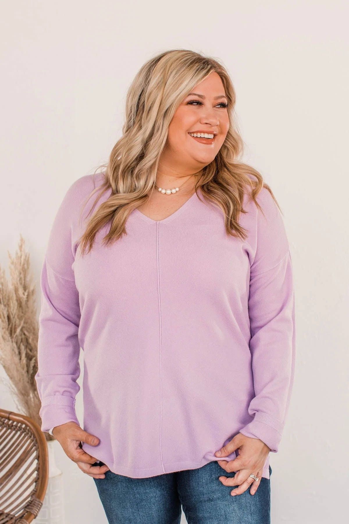 Soft As A Cloud V-Neck Sweater- French Rose - Image 3