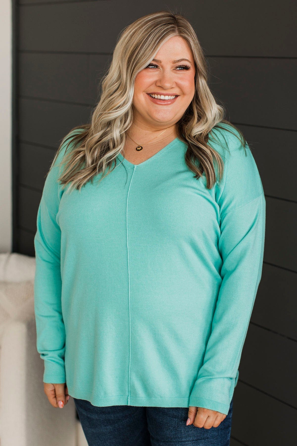 Soft As A Cloud V-Neck Sweater- Mint - Image 2