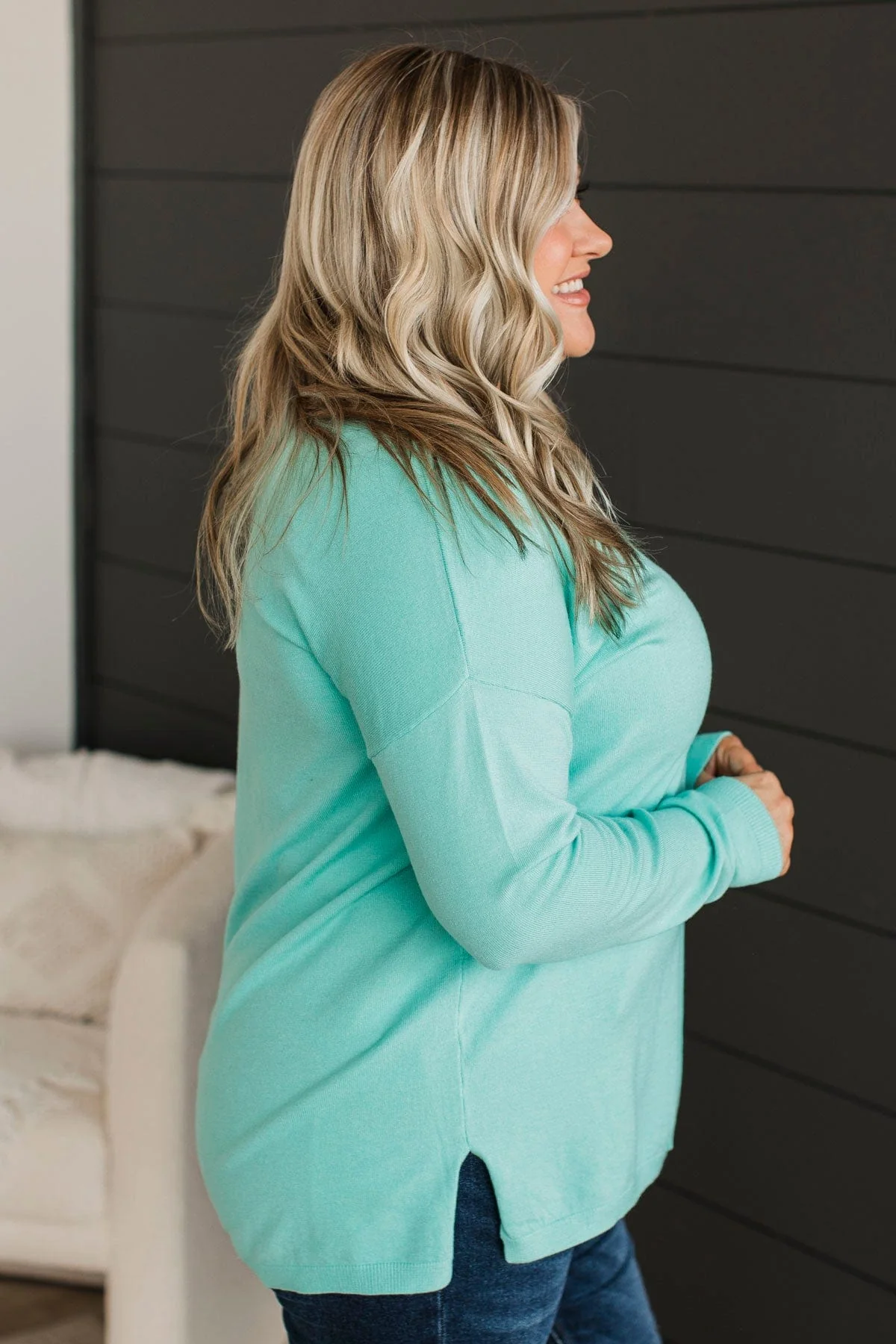 Soft As A Cloud V-Neck Sweater- Mint - Image 6