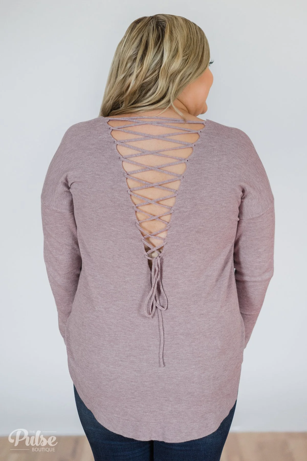 Soft Bliss Lace Down Back Sweater- Lavender - Image 11