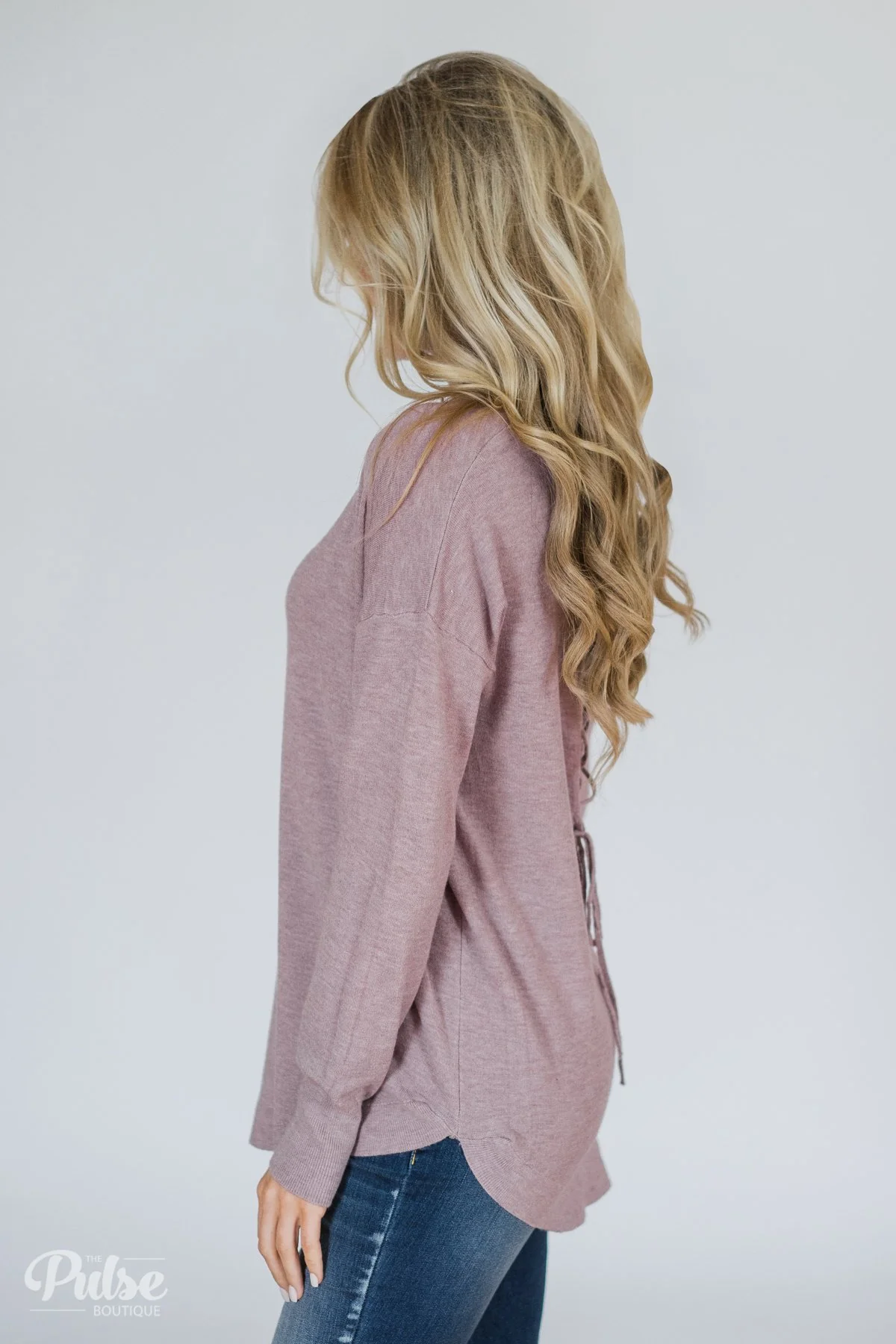Soft Bliss Lace Down Back Sweater- Lavender - Image 6