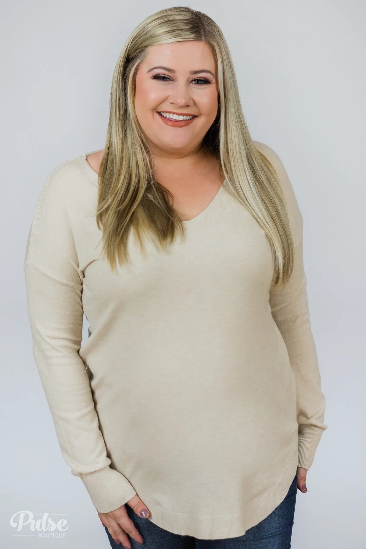 Soft Bliss Lace Down Back Sweater- Oatmeal - Image 10
