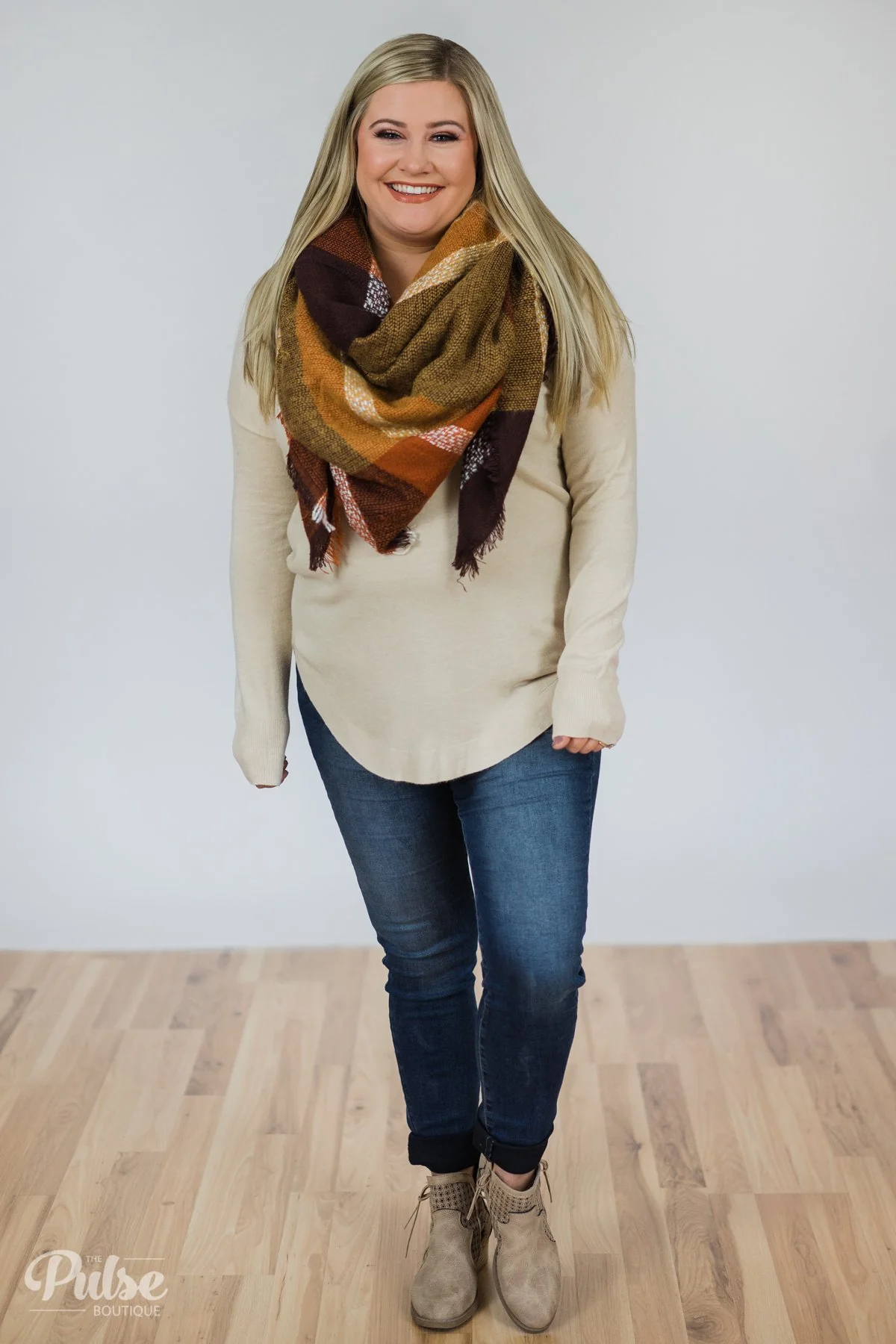Soft Bliss Lace Down Back Sweater- Oatmeal - Image 3