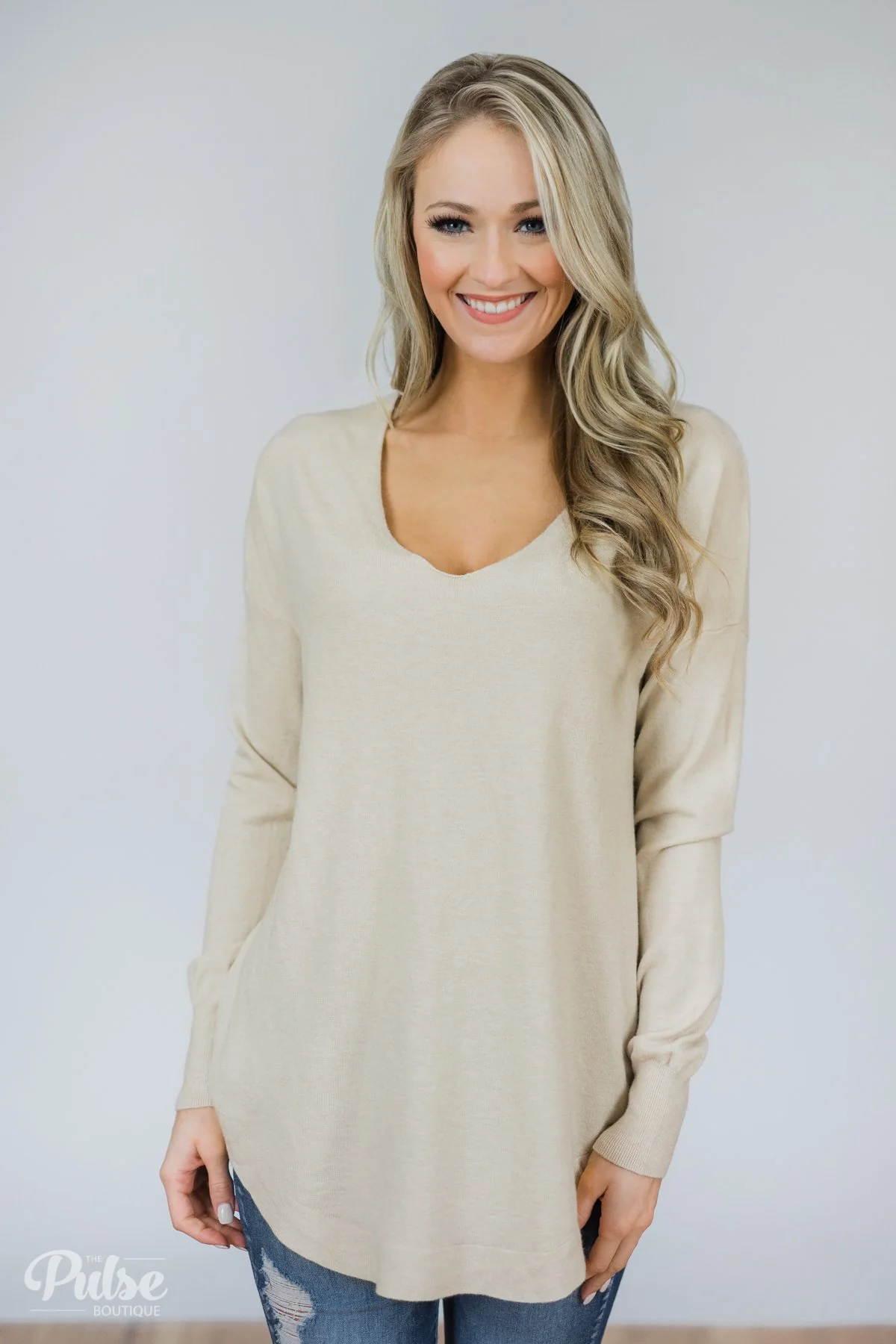 Soft Bliss Lace Down Back Sweater- Oatmeal - Image 7