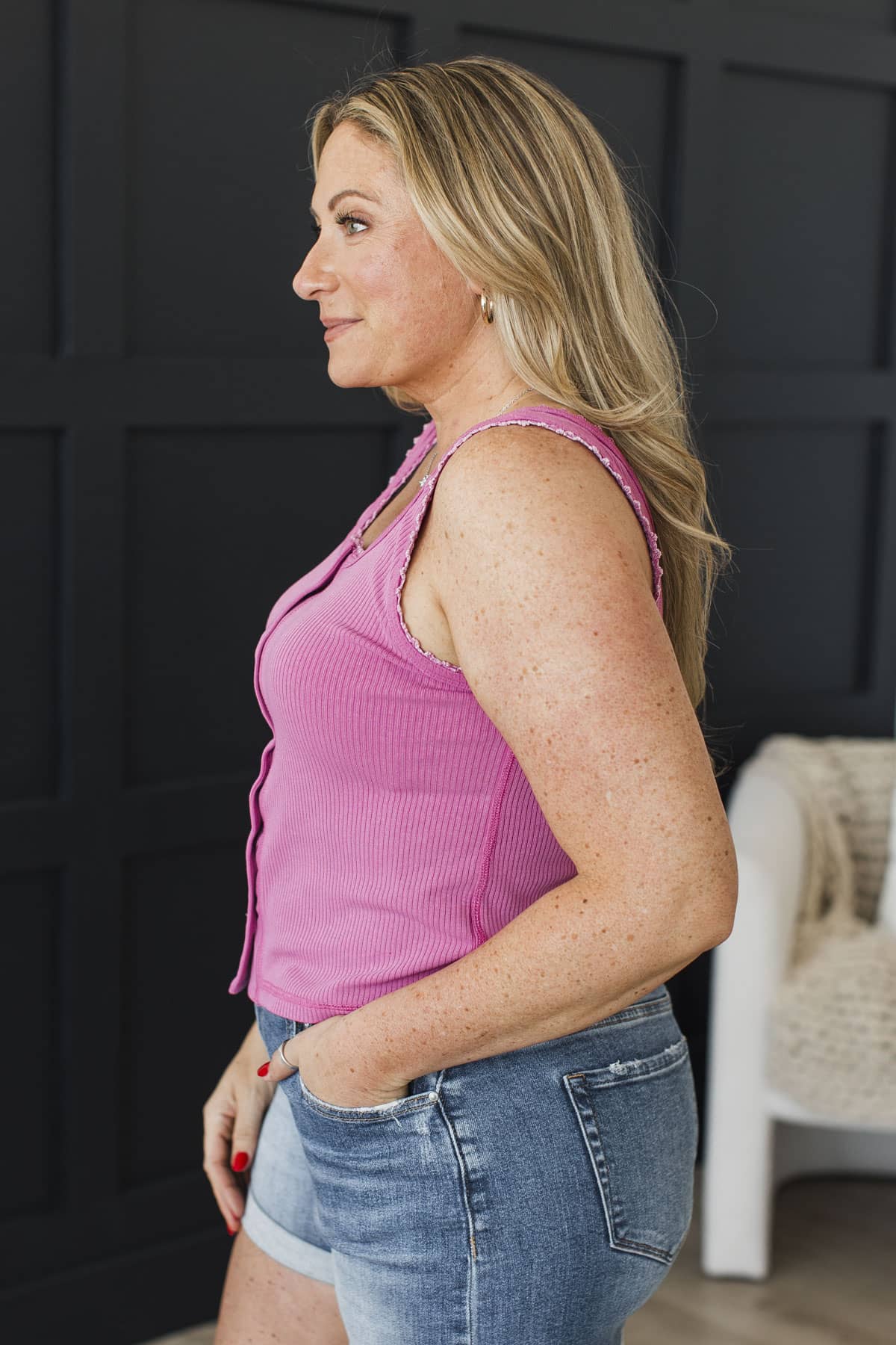 Soft Elegance Ribbed Tank Top- Fuchsia - Image 6