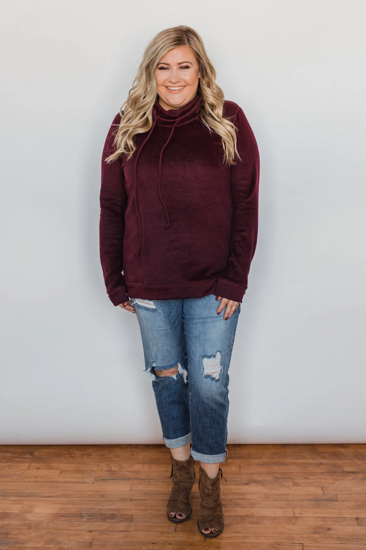 Soft Feelings Cowl Neck Top- Burgundy - Image 4