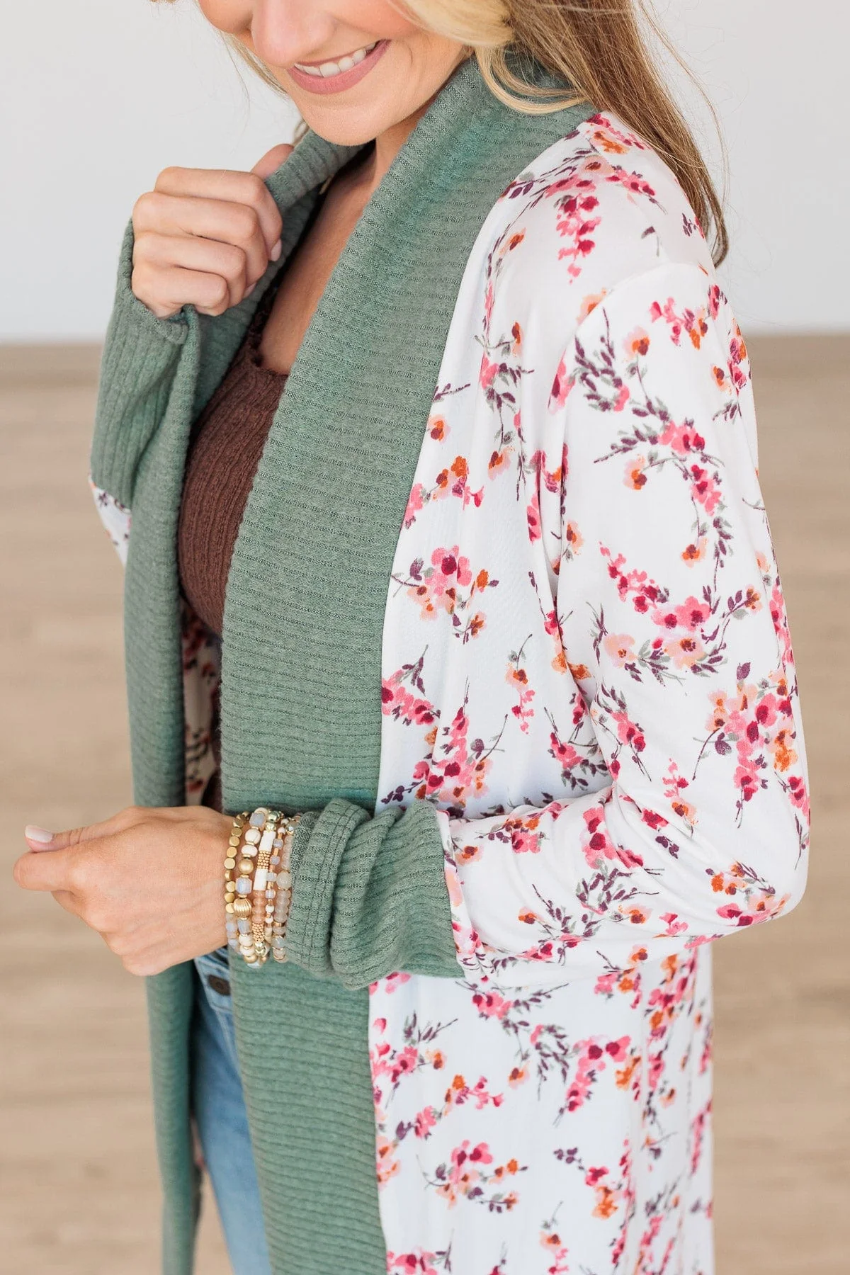 Soft For The Soul Floral Cardigan- Ivory & Sage - Image 3