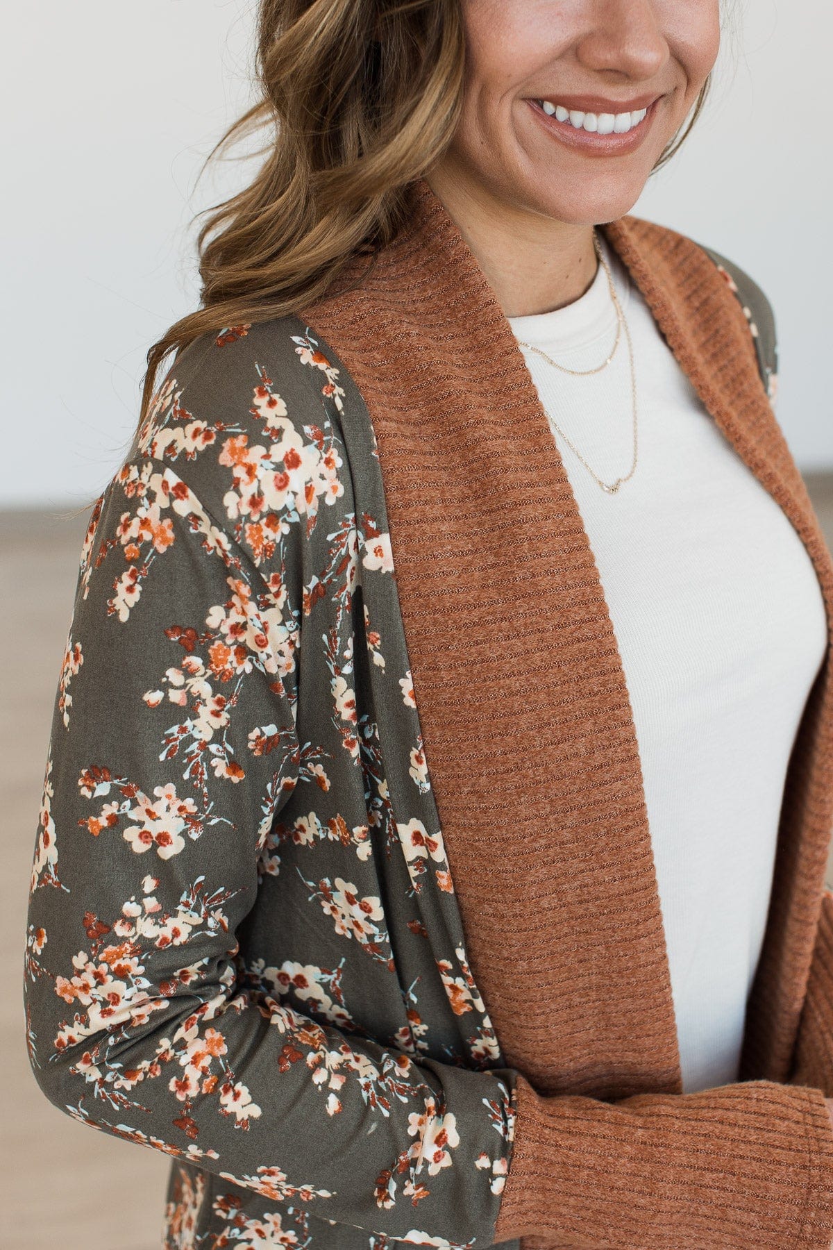 Soft For The Soul Floral Cardigan- Olive & Rust - Image 2