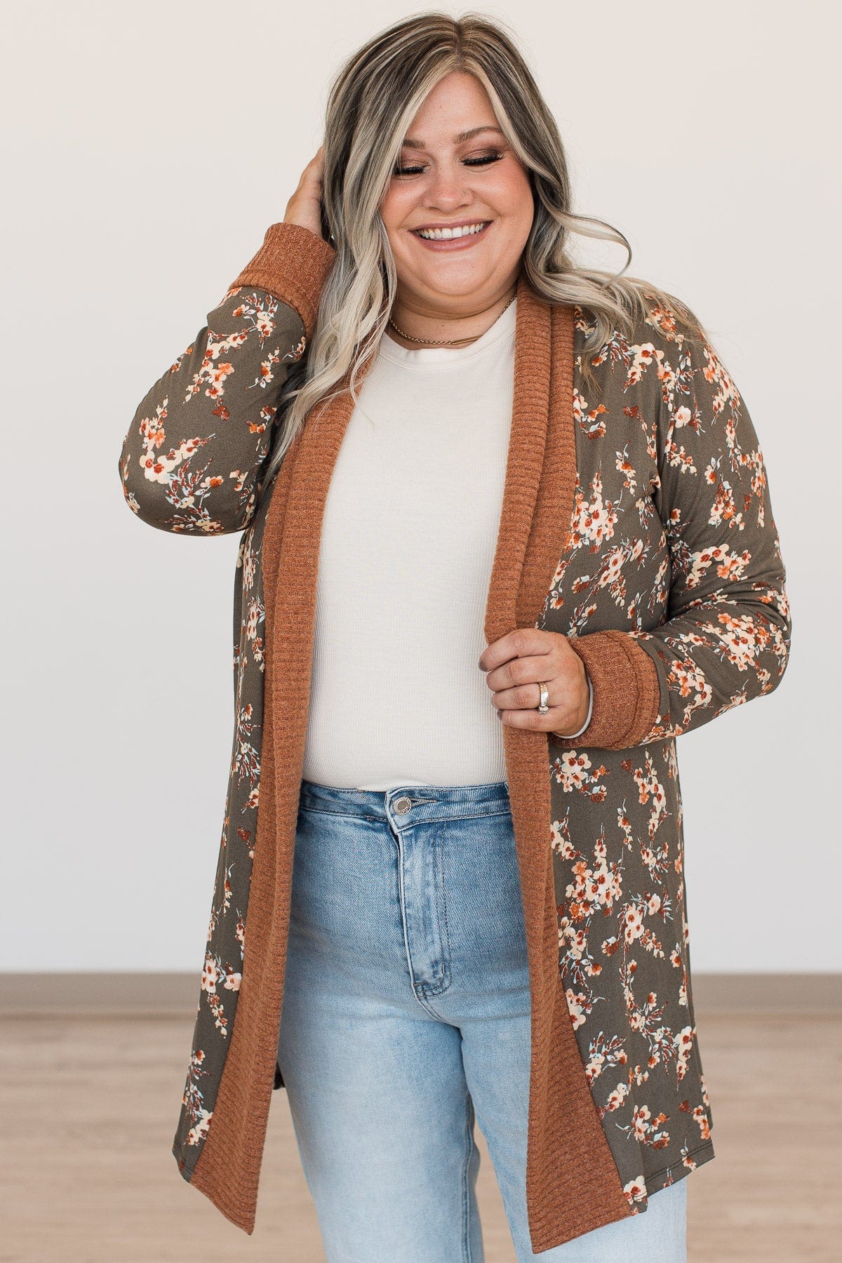 Soft For The Soul Floral Cardigan- Olive & Rust - Image 3