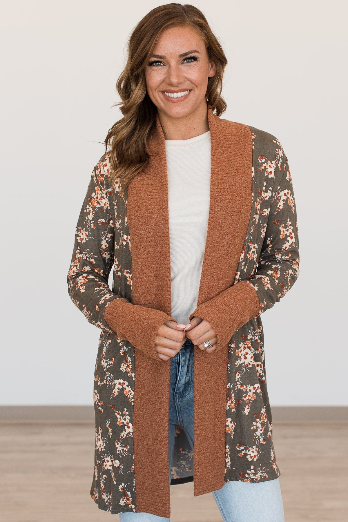 Soft For The Soul Floral Cardigan- Olive & Rust - Image 4