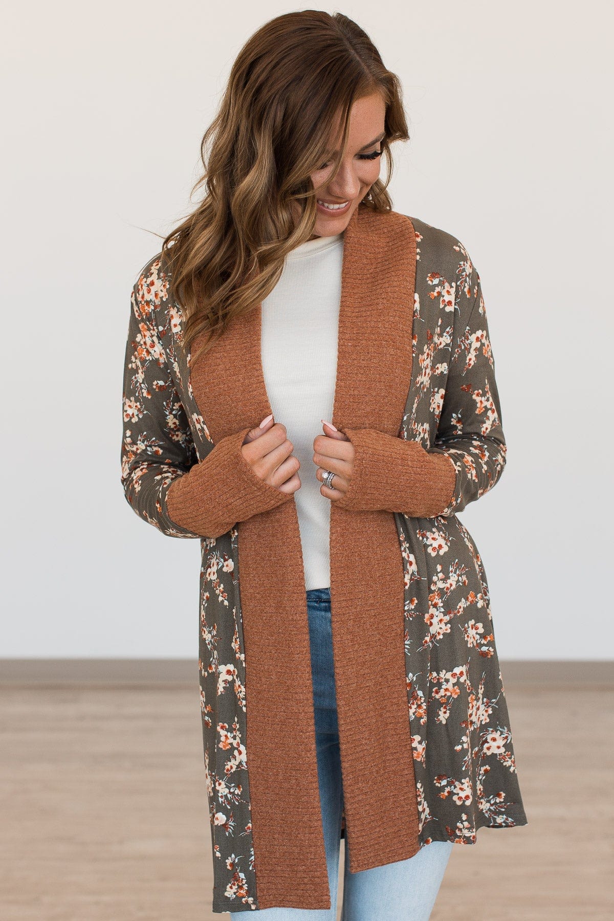 Soft For The Soul Floral Cardigan- Olive & Rust - Image 6