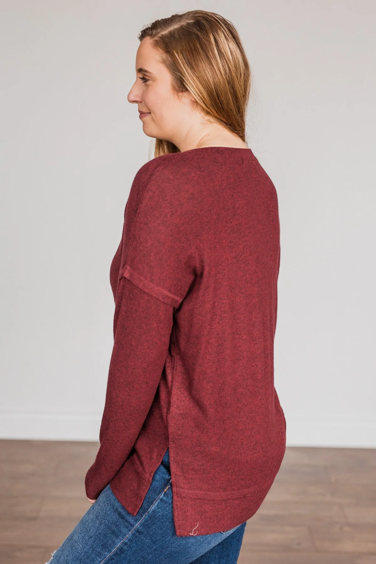 Soft Gazes Button Long Sleeve Top- Burgundy - Image 8