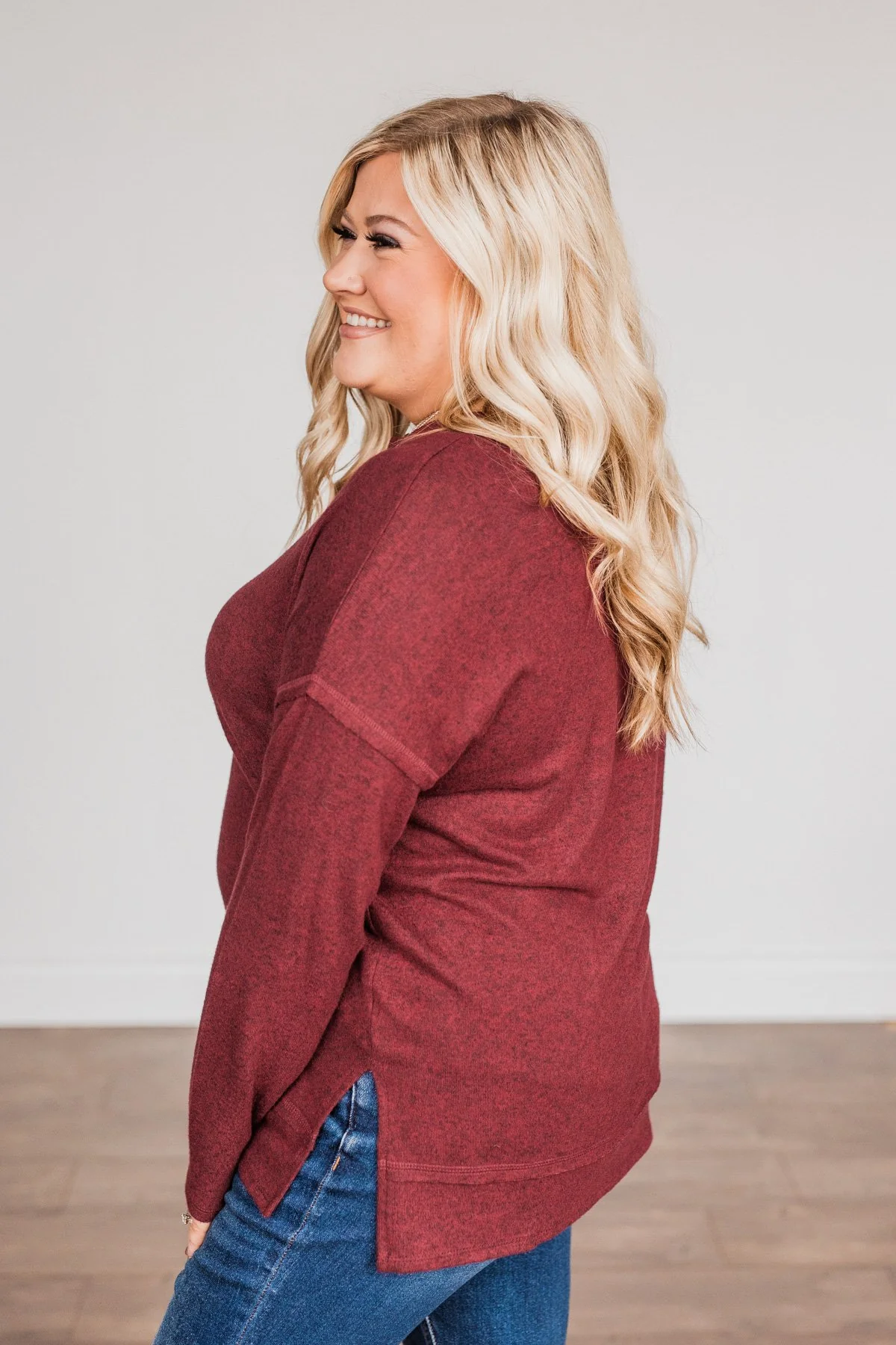 Soft Gazes Button Long Sleeve Top- Burgundy - Image 9