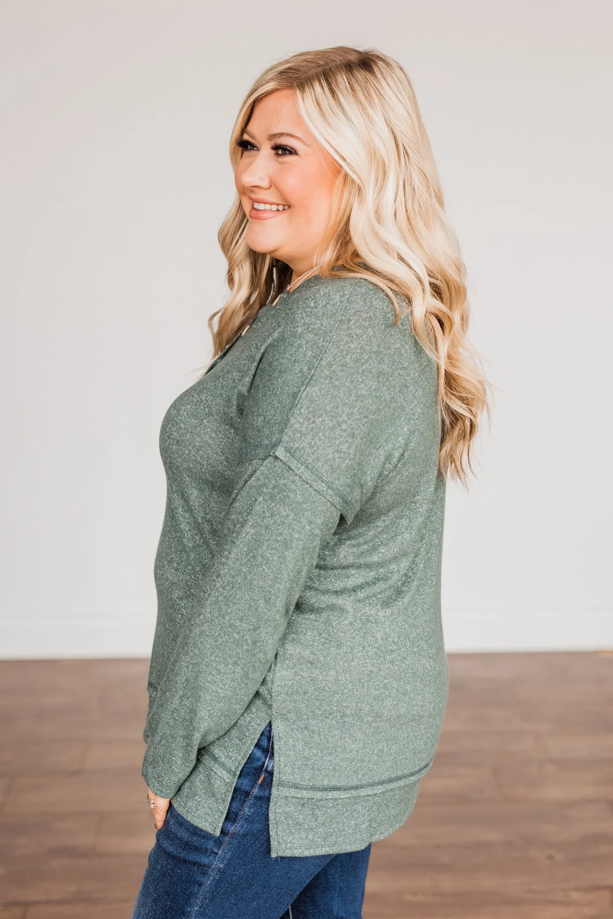 Soft Gazes Button Long Sleeve Top- Hunter Green - Image 10