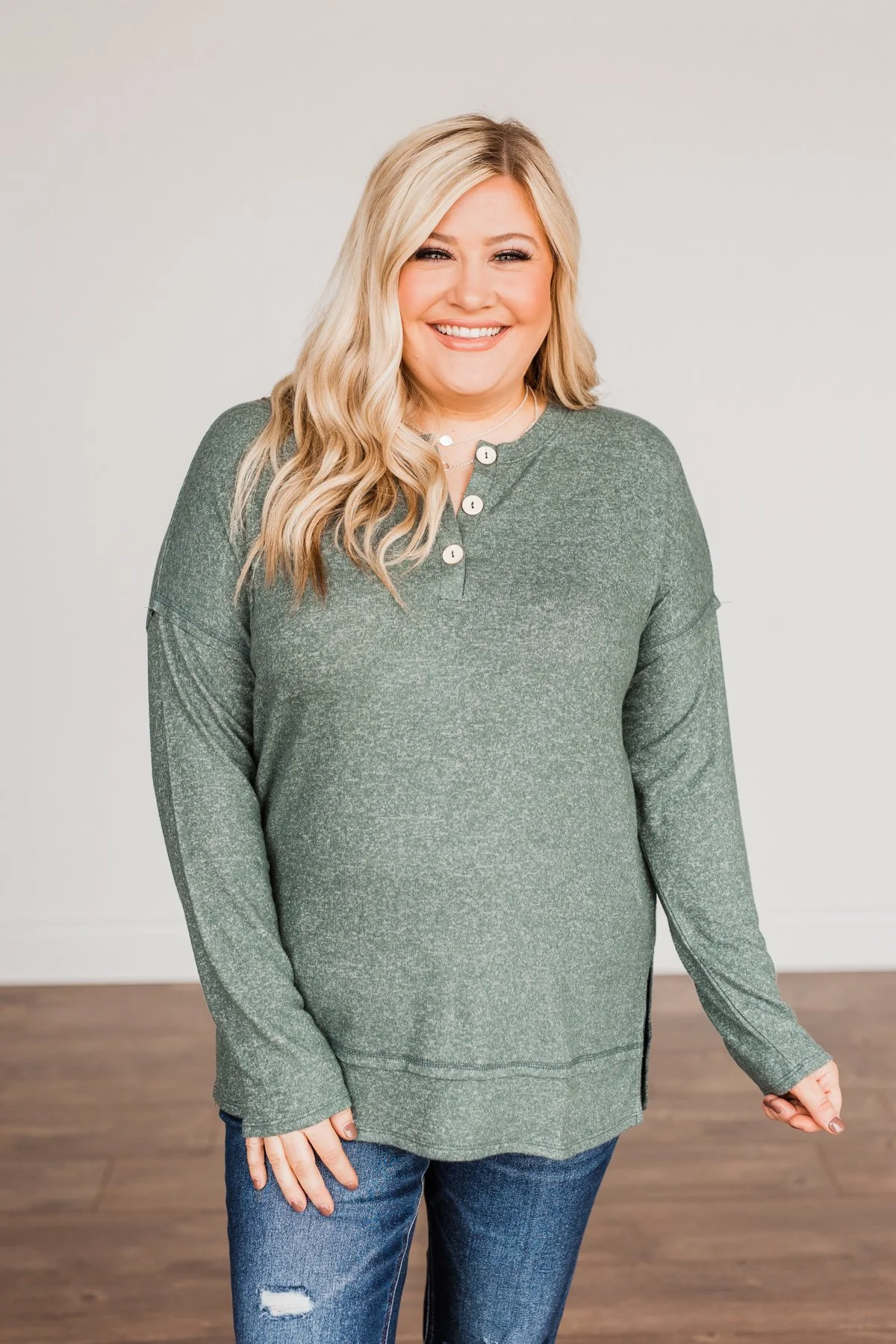 Soft Gazes Button Long Sleeve Top- Hunter Green - Image 8