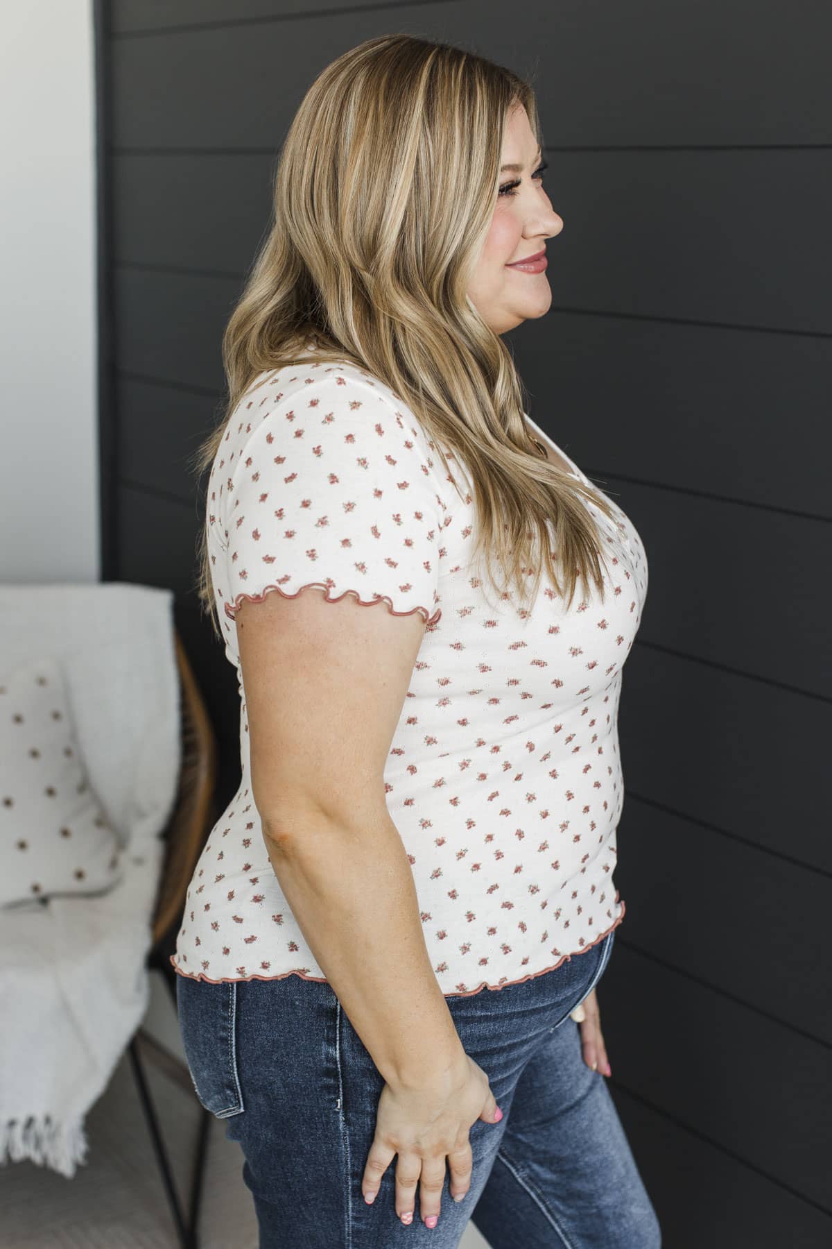 Soft Love Pointelle Knit Floral Top- Ivory & Dusty Mauve - Image 7