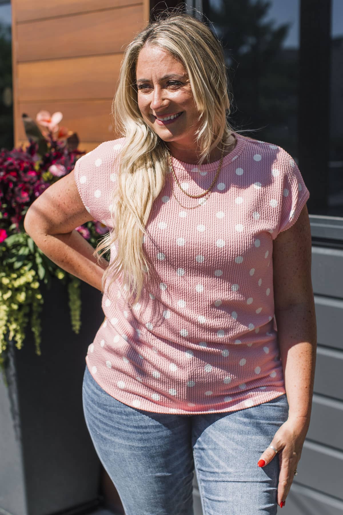 Soft Promises Ribbed Polka Dot Top- Pink - Image 4