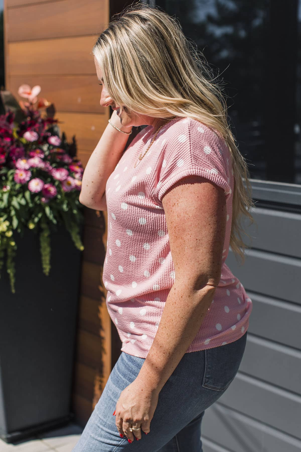 Soft Promises Ribbed Polka Dot Top- Pink - Image 6