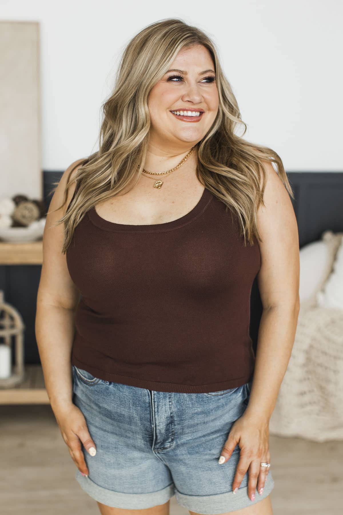 Soft Serenity Knit Tank Top- Chocolate - Image 2