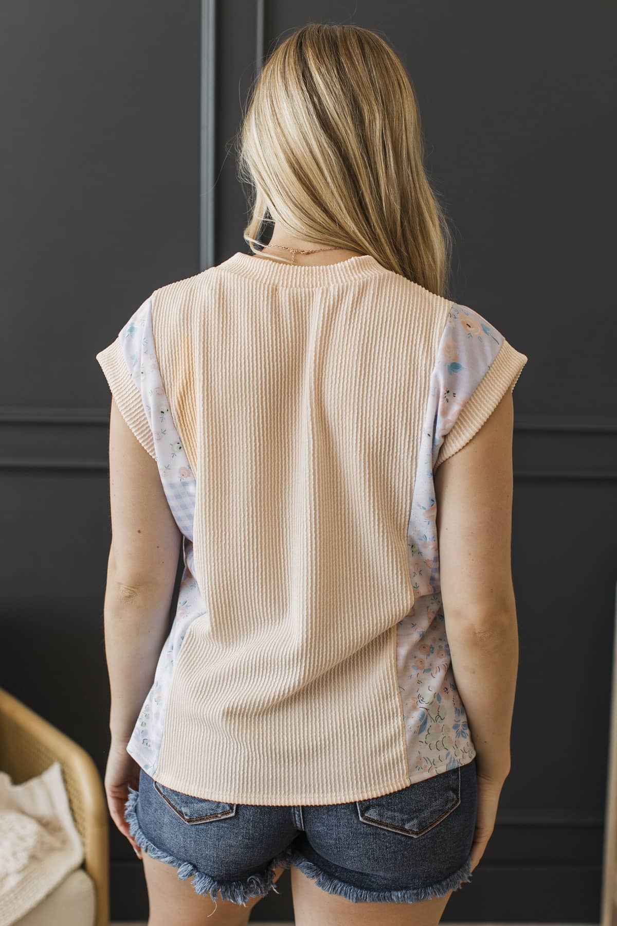 Soft Spoken Wishes Fabric Block Short Sleeve Top- Light Apricot - Image 9