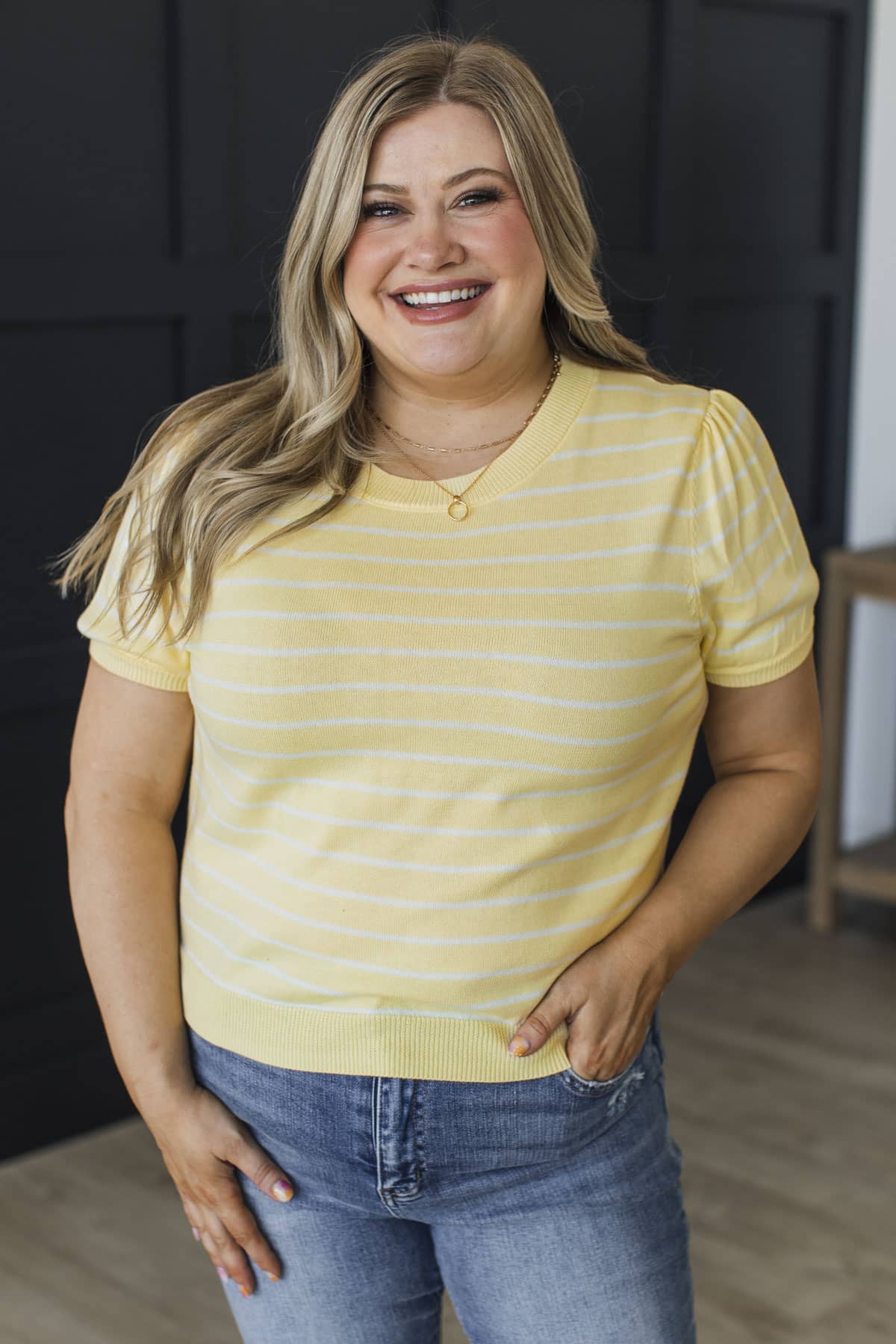 Soft Steps Ahead Striped Knit Top- Light Yellow - Image 4