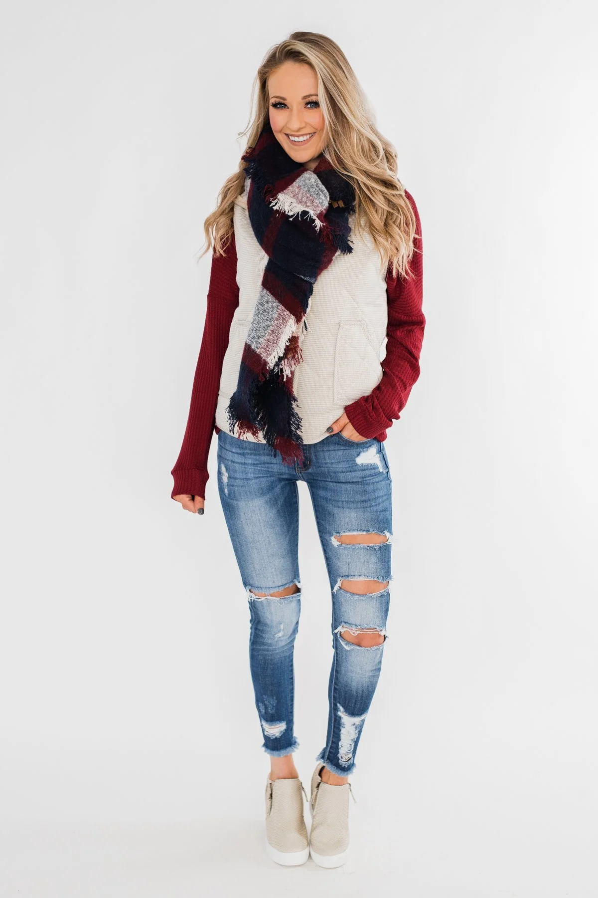 Soft & Warm Scarf- Navy & Burgundy - Image 6