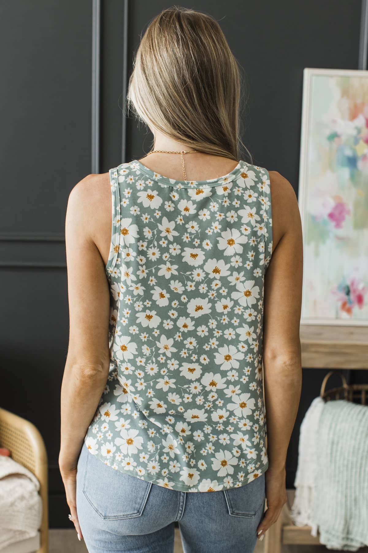 Soft Weekend Vibes Henley Tank Top- Dusty Sage - Image 8