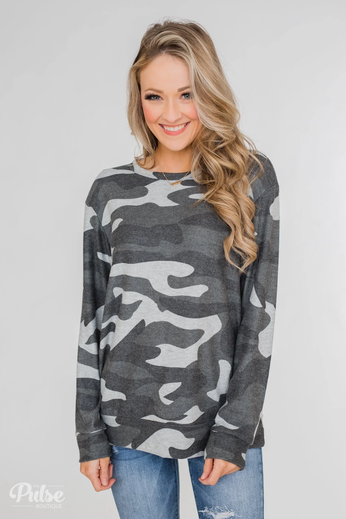 Softest Camo Pullover Top- Grey - Image 2