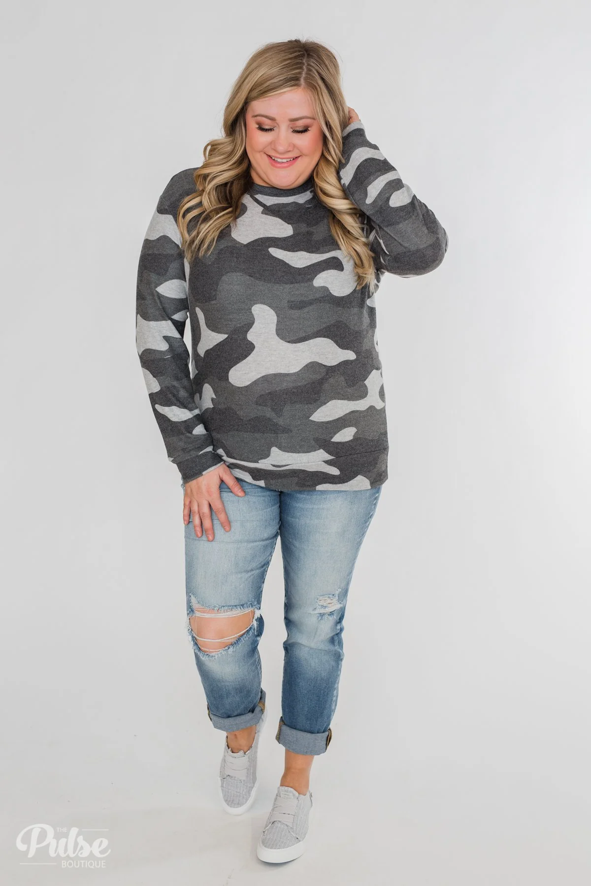 Softest Camo Pullover Top- Grey - Image 3