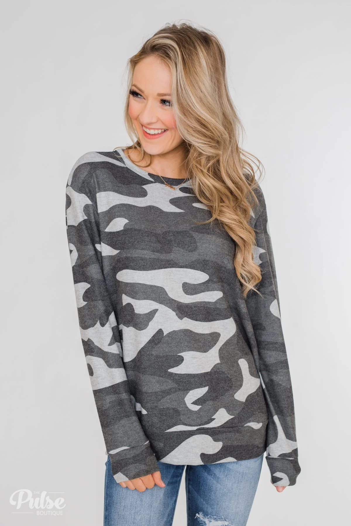 Softest Camo Pullover Top- Grey - Image 6