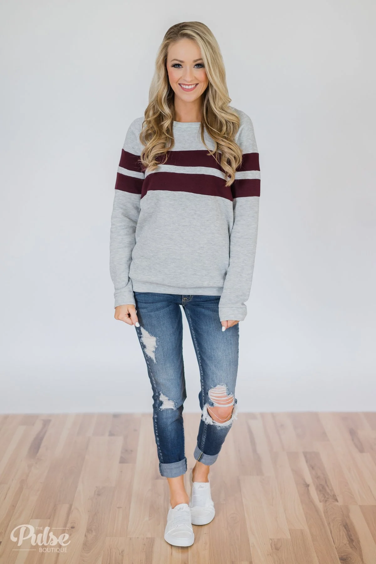 Softest Crewneck Ever- Heather Grey & Burgundy - Image 4