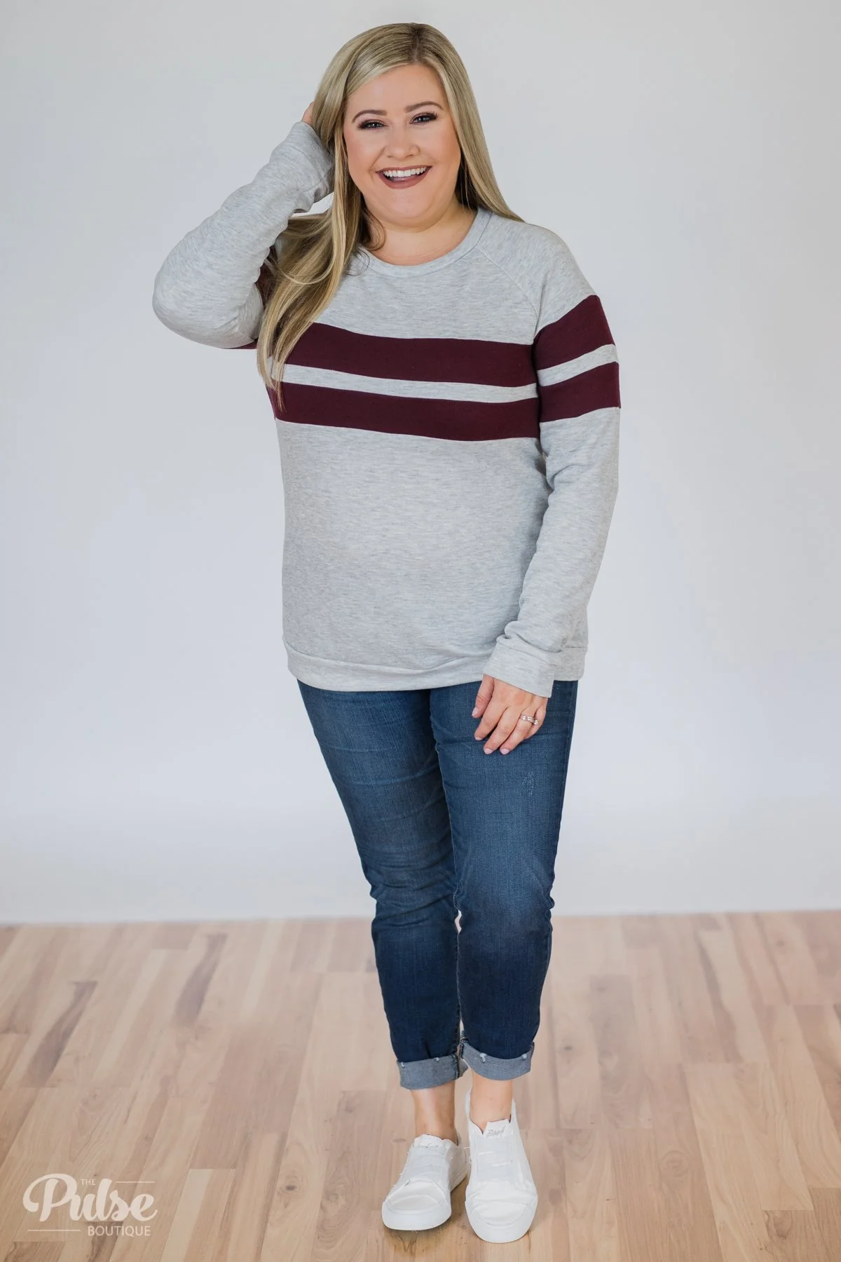 Softest Crewneck Ever- Heather Grey & Burgundy - Image 5