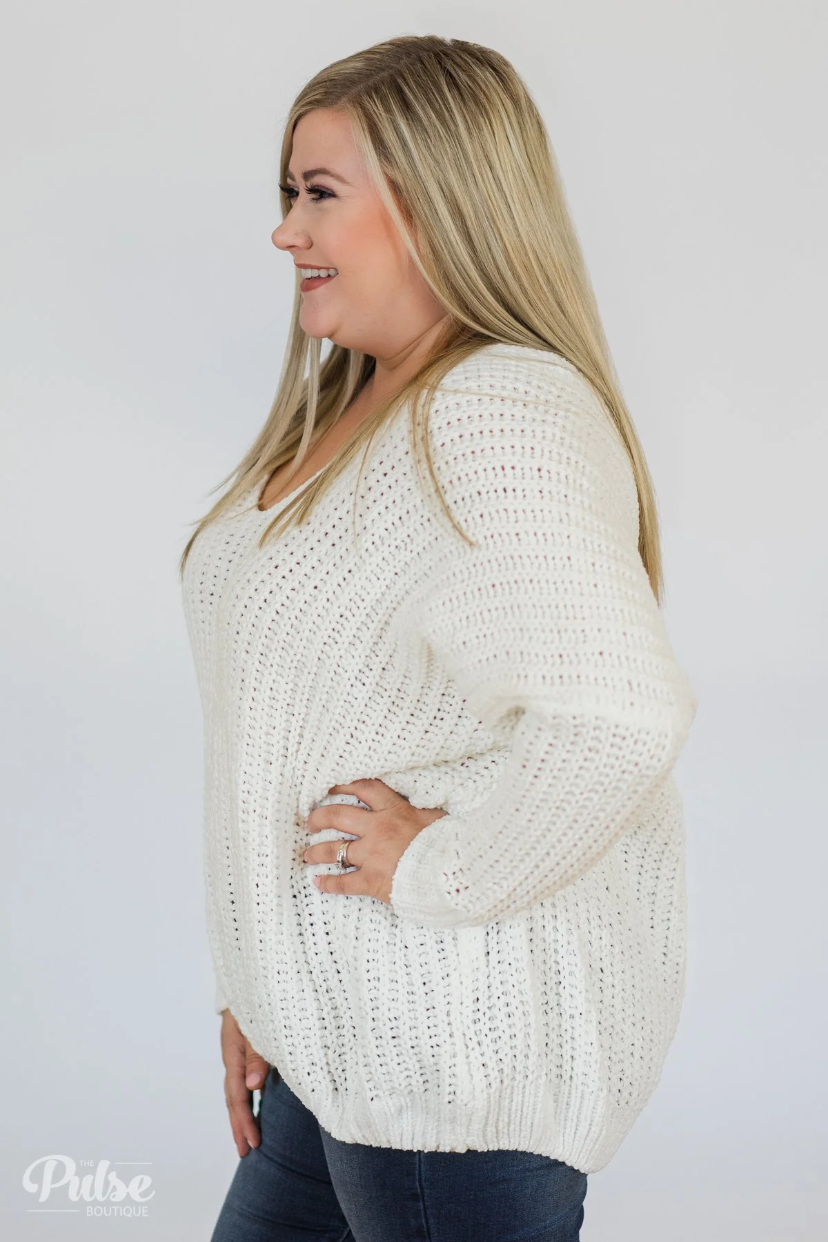 Softly Knitted Chunky Sweater- White - Image 10