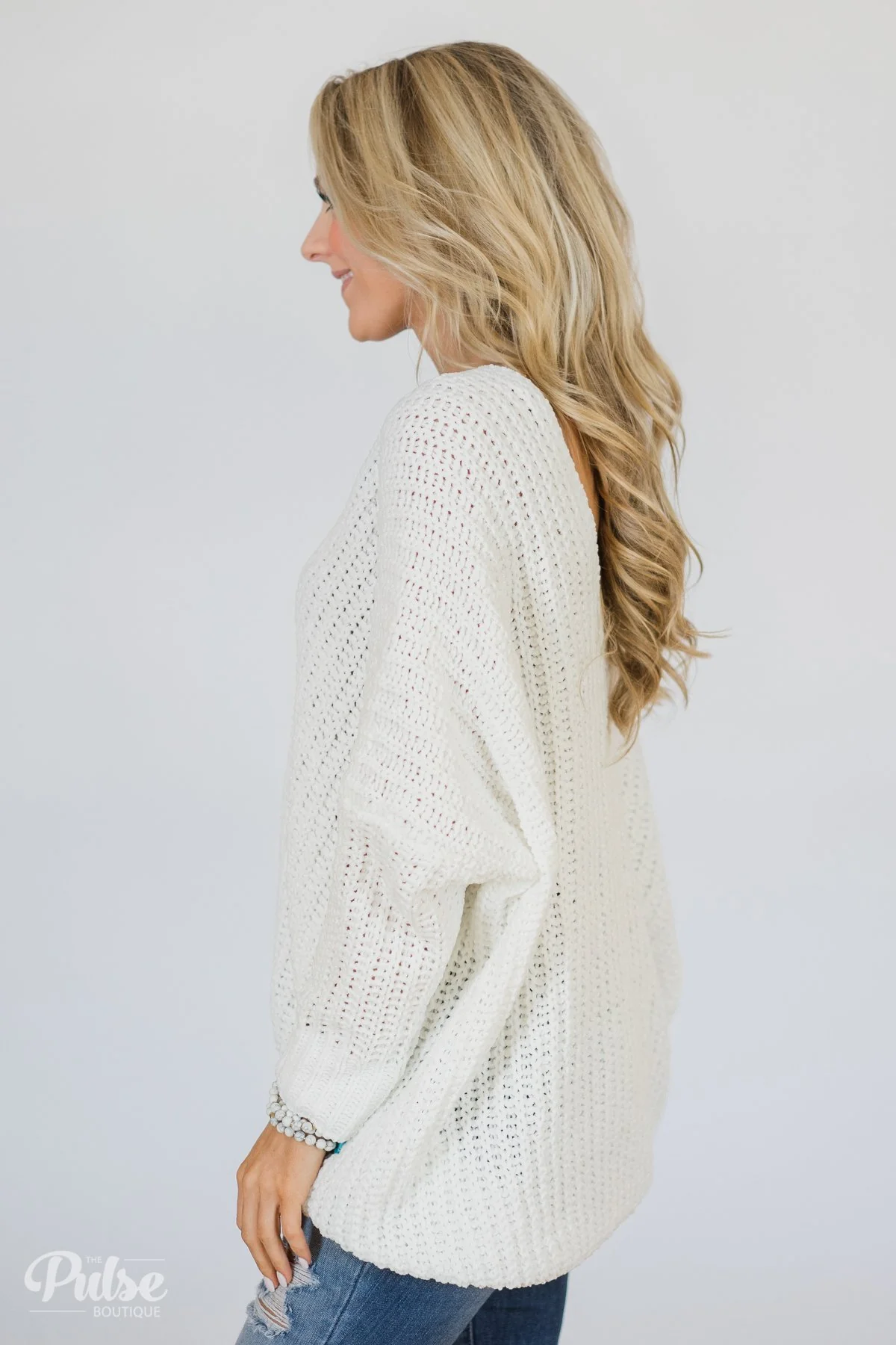 Softly Knitted Chunky Sweater- White - Image 6