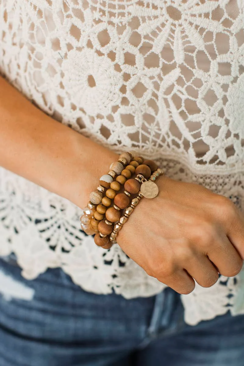 Softly Natural Beaded Bracelet Set- Brown