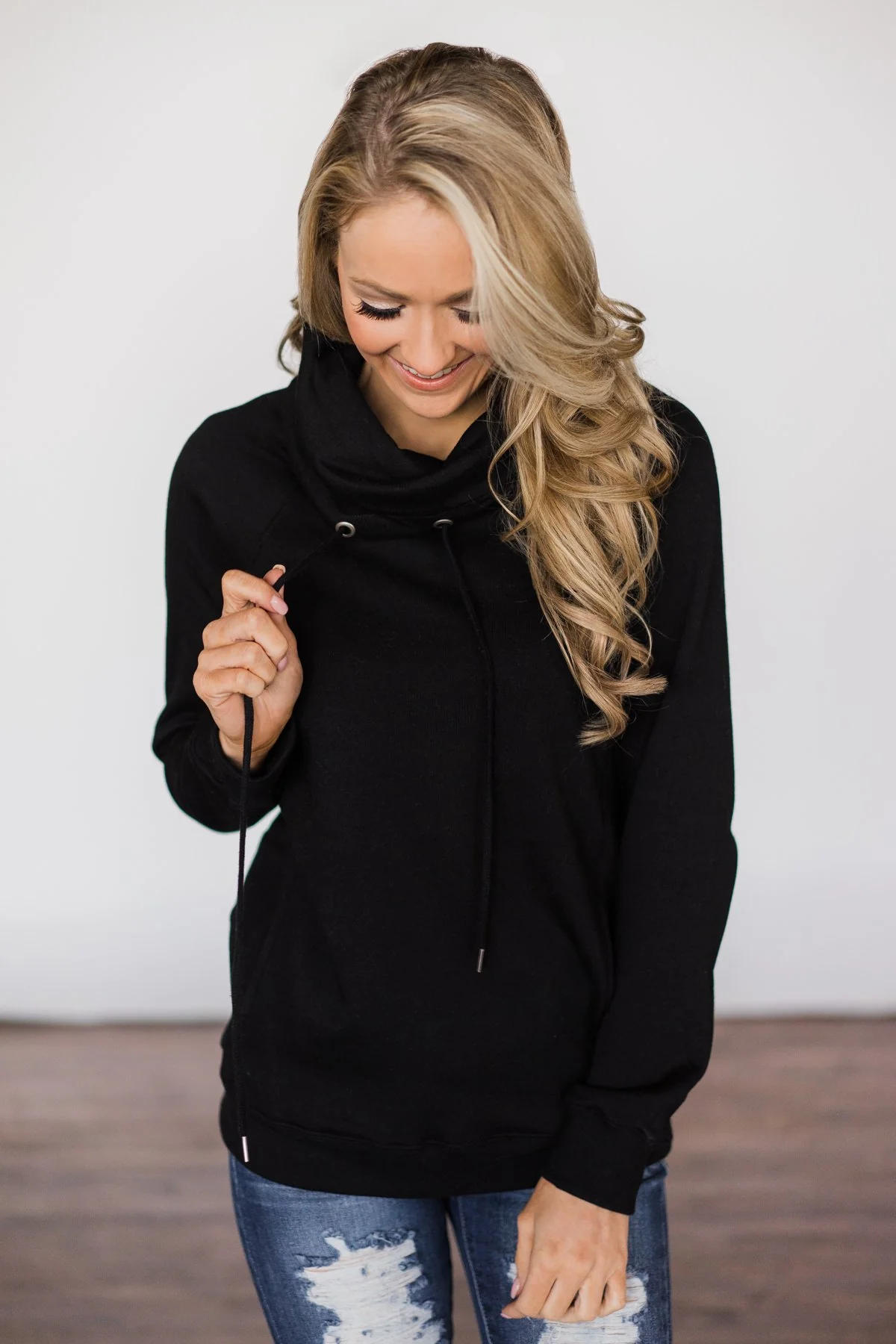 Solid Black Cowl Neck Top - Image 2