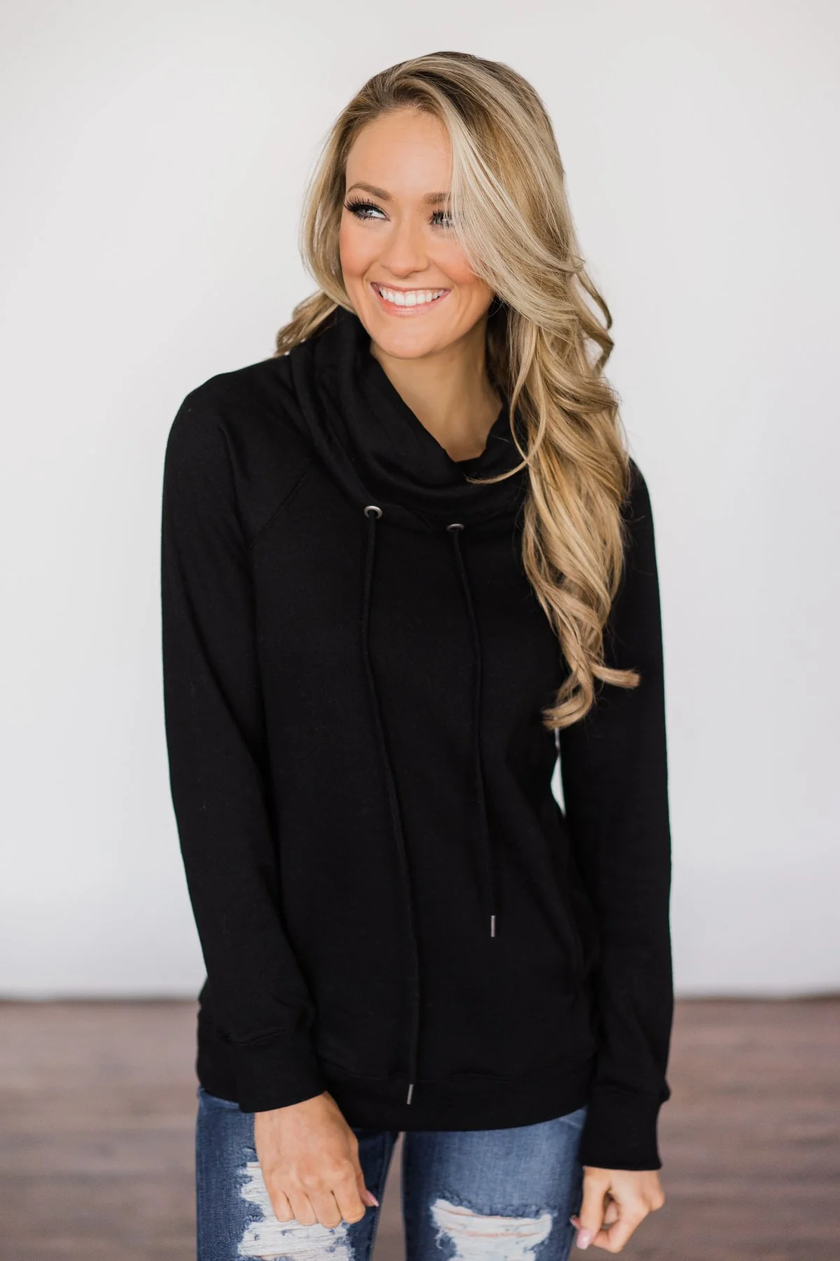 Solid Black Cowl Neck Top - Image 3
