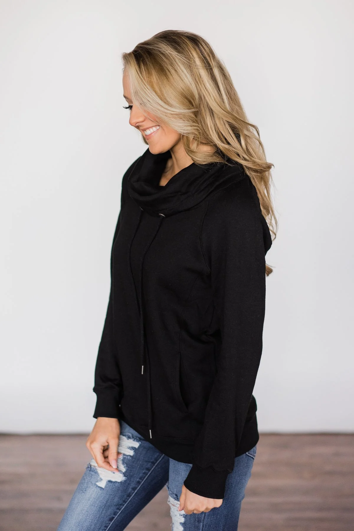 Solid Black Cowl Neck Top - Image 5