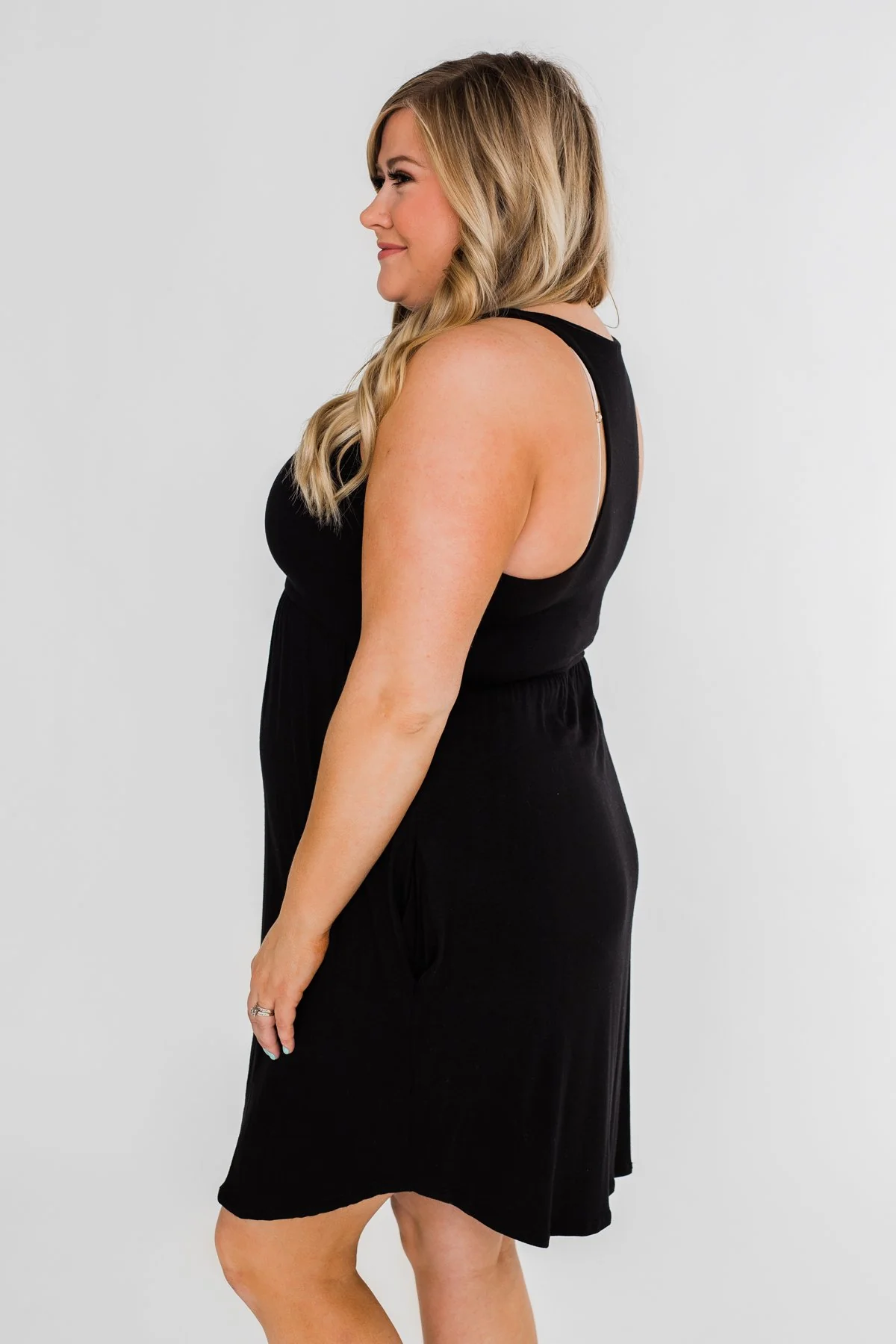 Solid Black Pocket Dress - Image 10