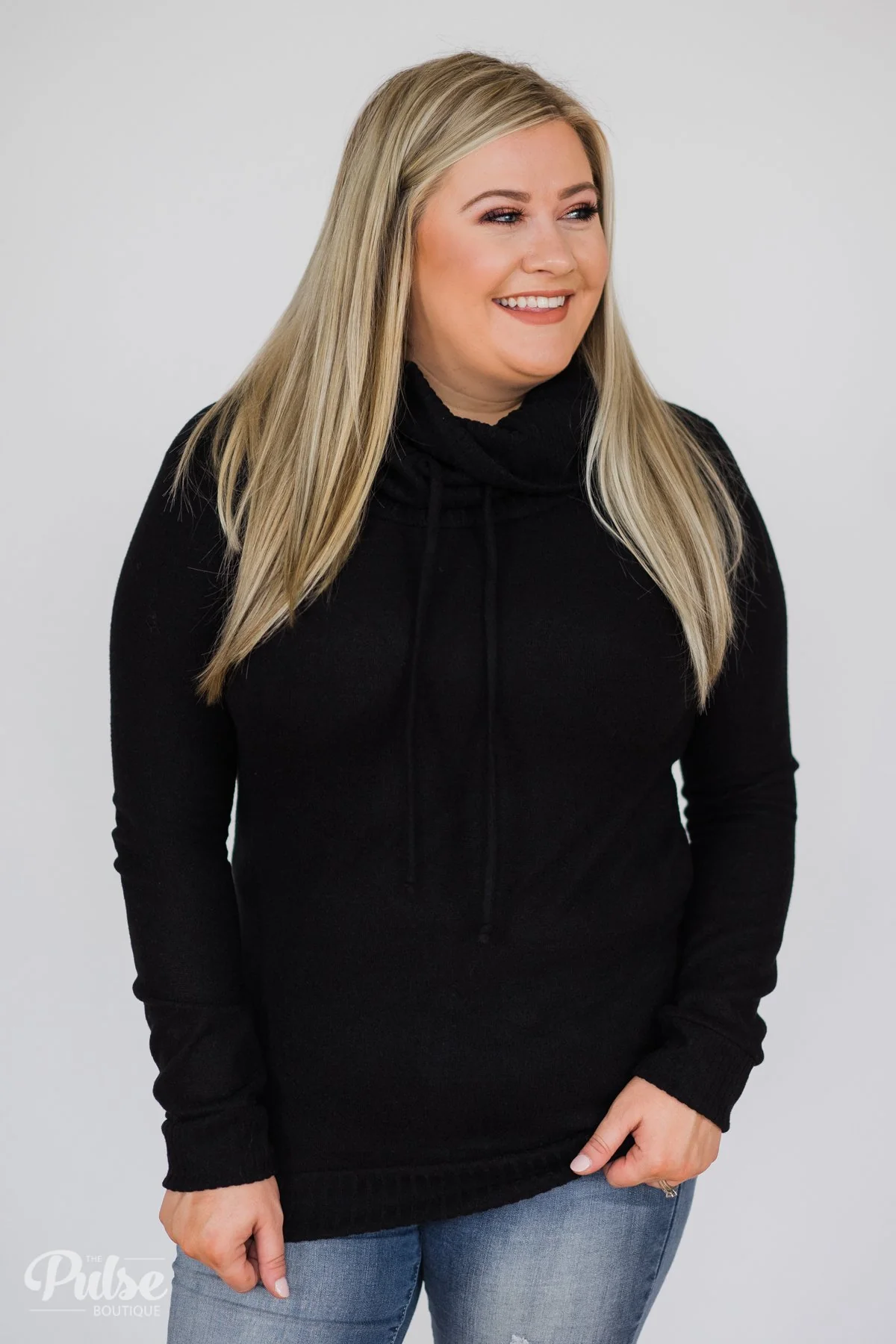 Solid Black Soft Cowl Neck Top - Image 2